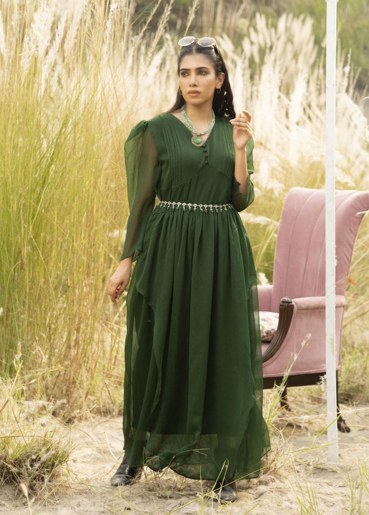 Nazmina Pret Flared Layer  Maxi FR-680 Patriotic Green