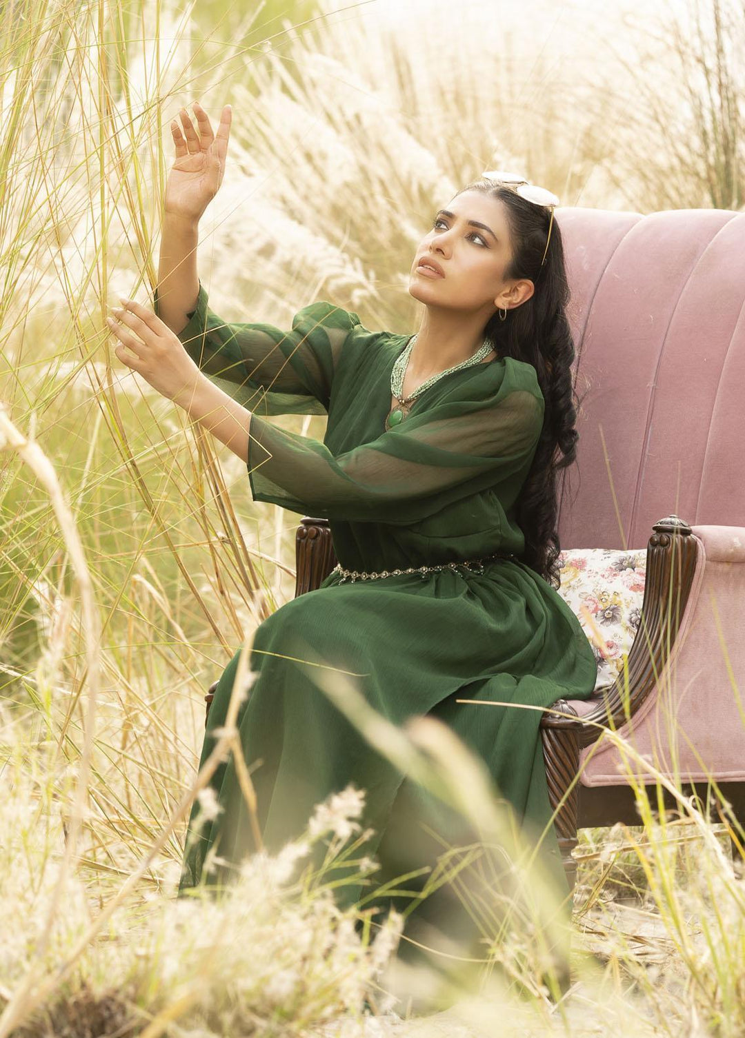 Nazmina Pret Flared Layer  Maxi FR-680 Patriotic Green