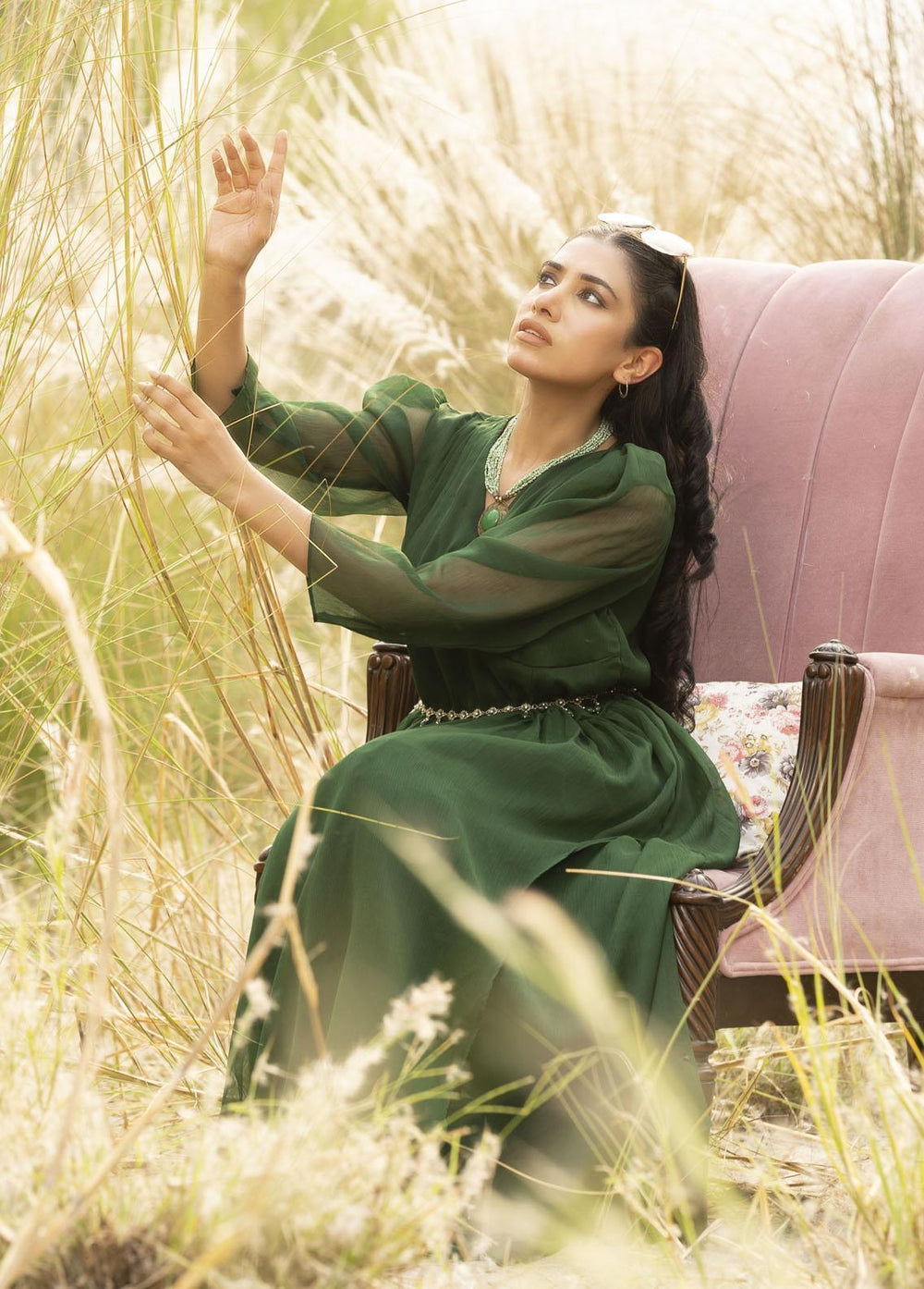 Nazmina Pret Flared Layer  Maxi FR-680 Patriotic Green