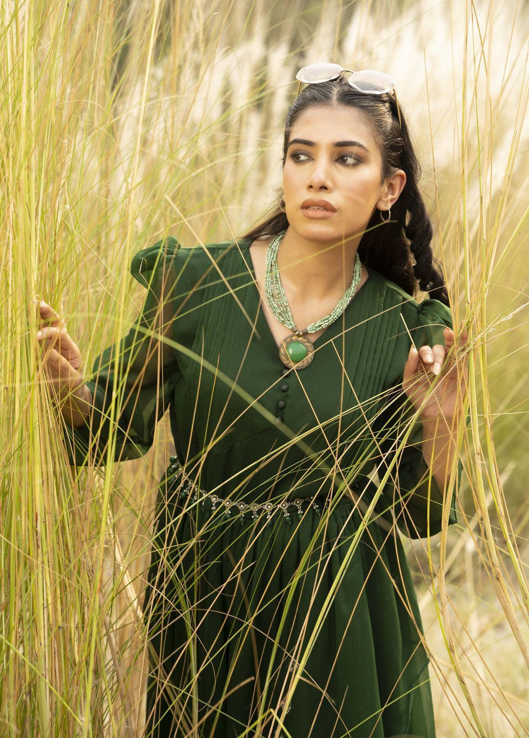 Nazmina Pret Flared Layer  Maxi FR-680 Patriotic Green