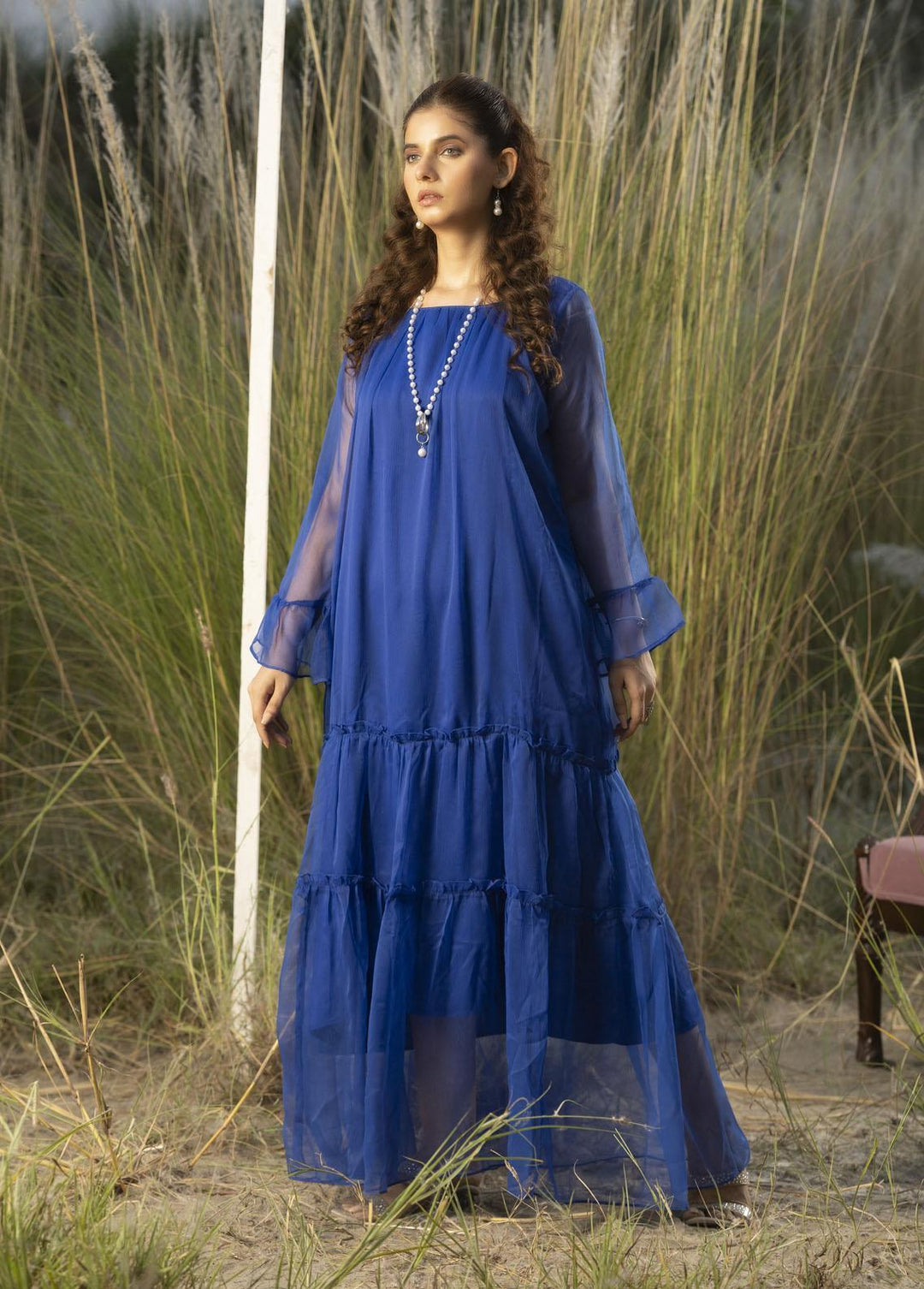 Nazmina Pret Flared Layer  Maxi FR-689 Regal Blue