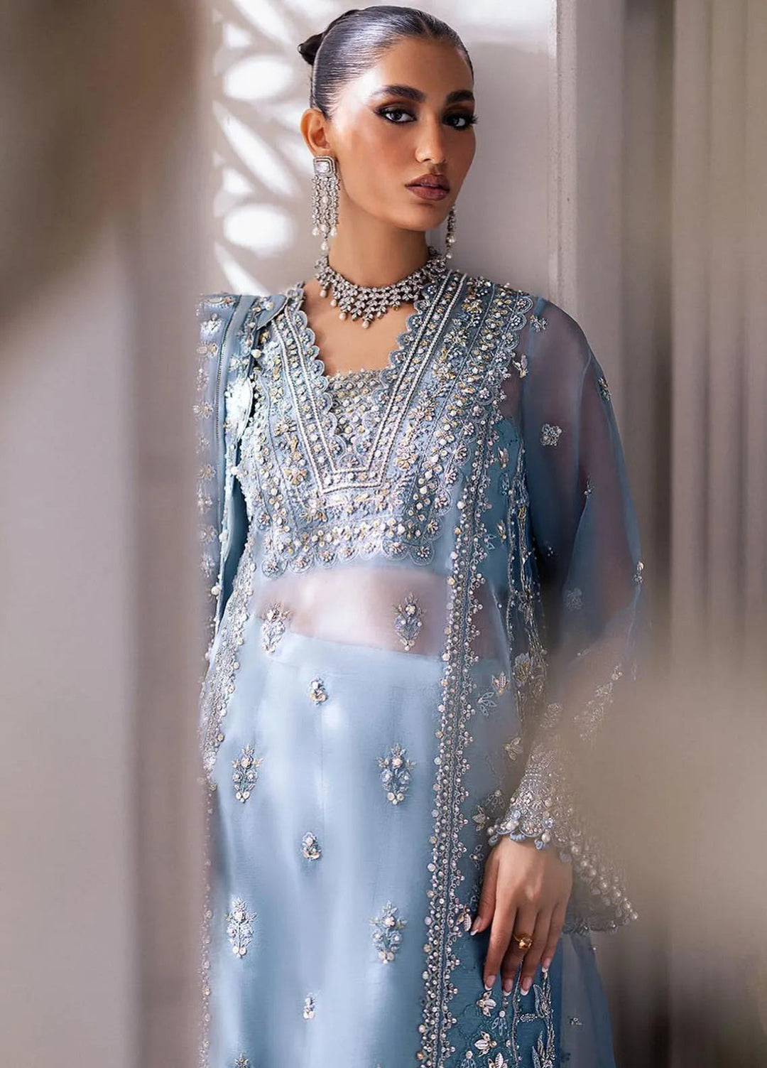 Gossamer By Zaha Embroidered Organza Suit Unstitched 3 Piece ZL24G D-07 Azura - Formal Collection