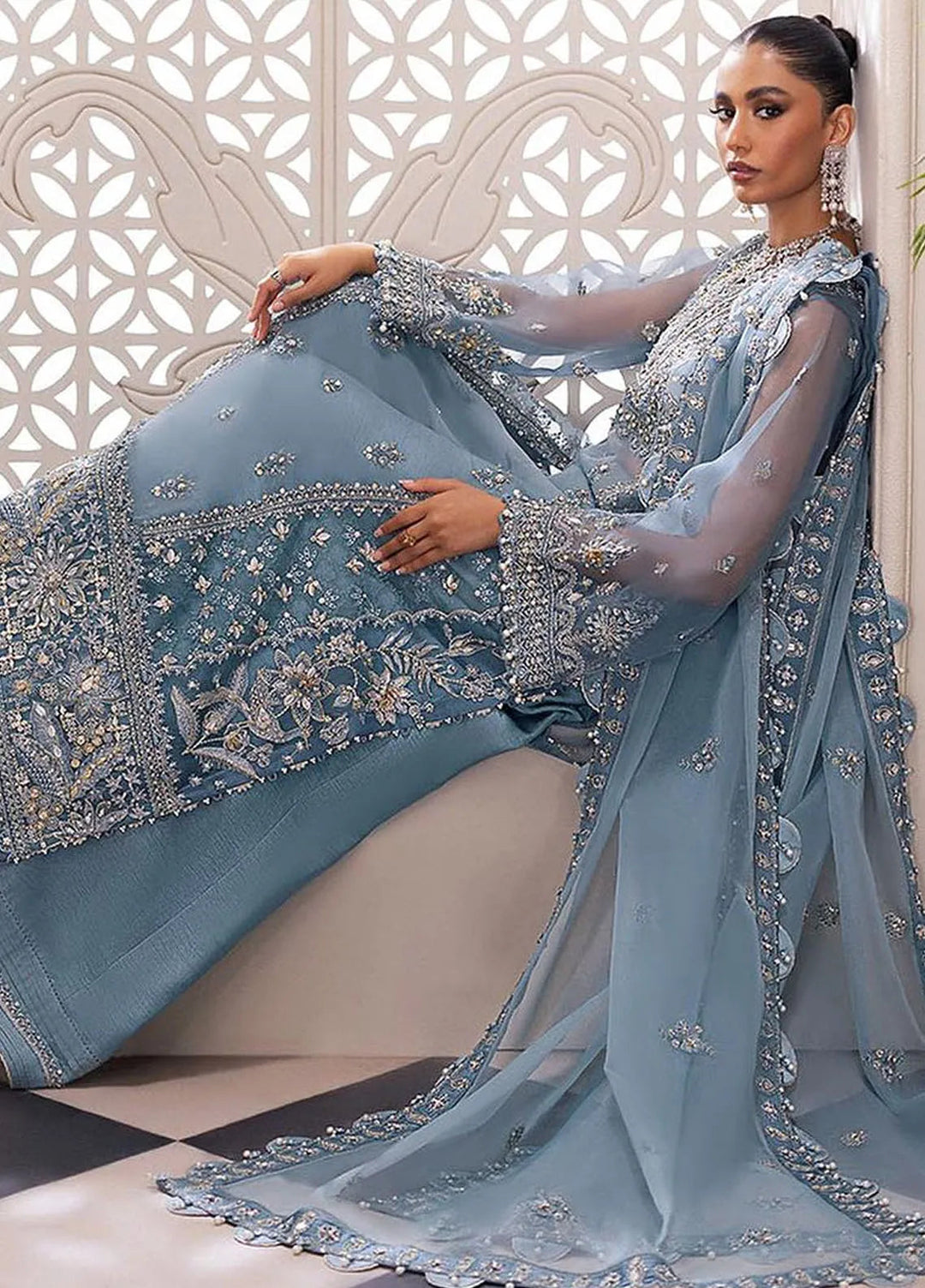 Gossamer By Zaha Embroidered Organza Suit Unstitched 3 Piece ZL24G D-07 Azura - Formal Collection