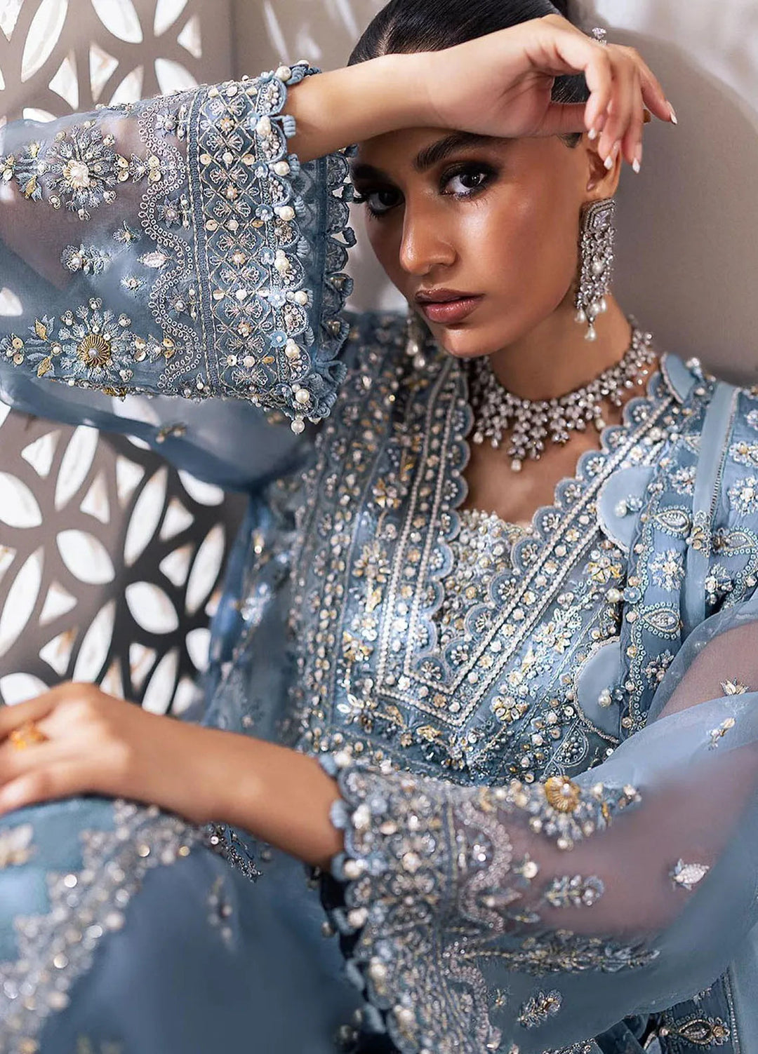 Gossamer By Zaha Embroidered Organza Suit Unstitched 3 Piece ZL24G D-07 Azura - Formal Collection