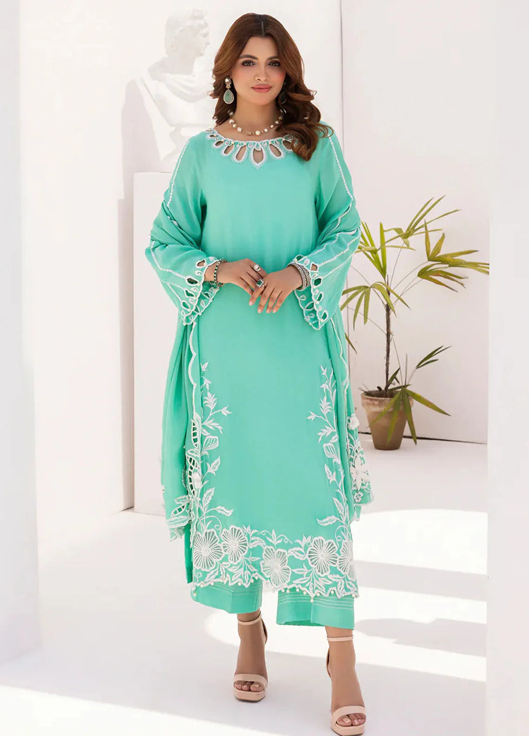 Grandeur Pret Embroidered Katan Silk 3 Piece Suit Tiffany