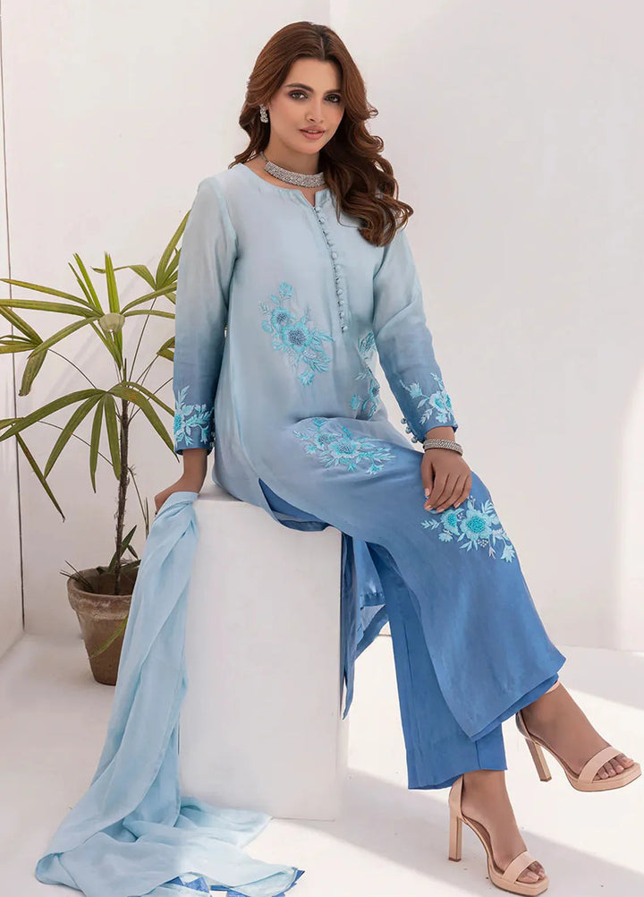 Grandeur Pret Embroidered Tissue Silk 3 Piece Suit Sapphire