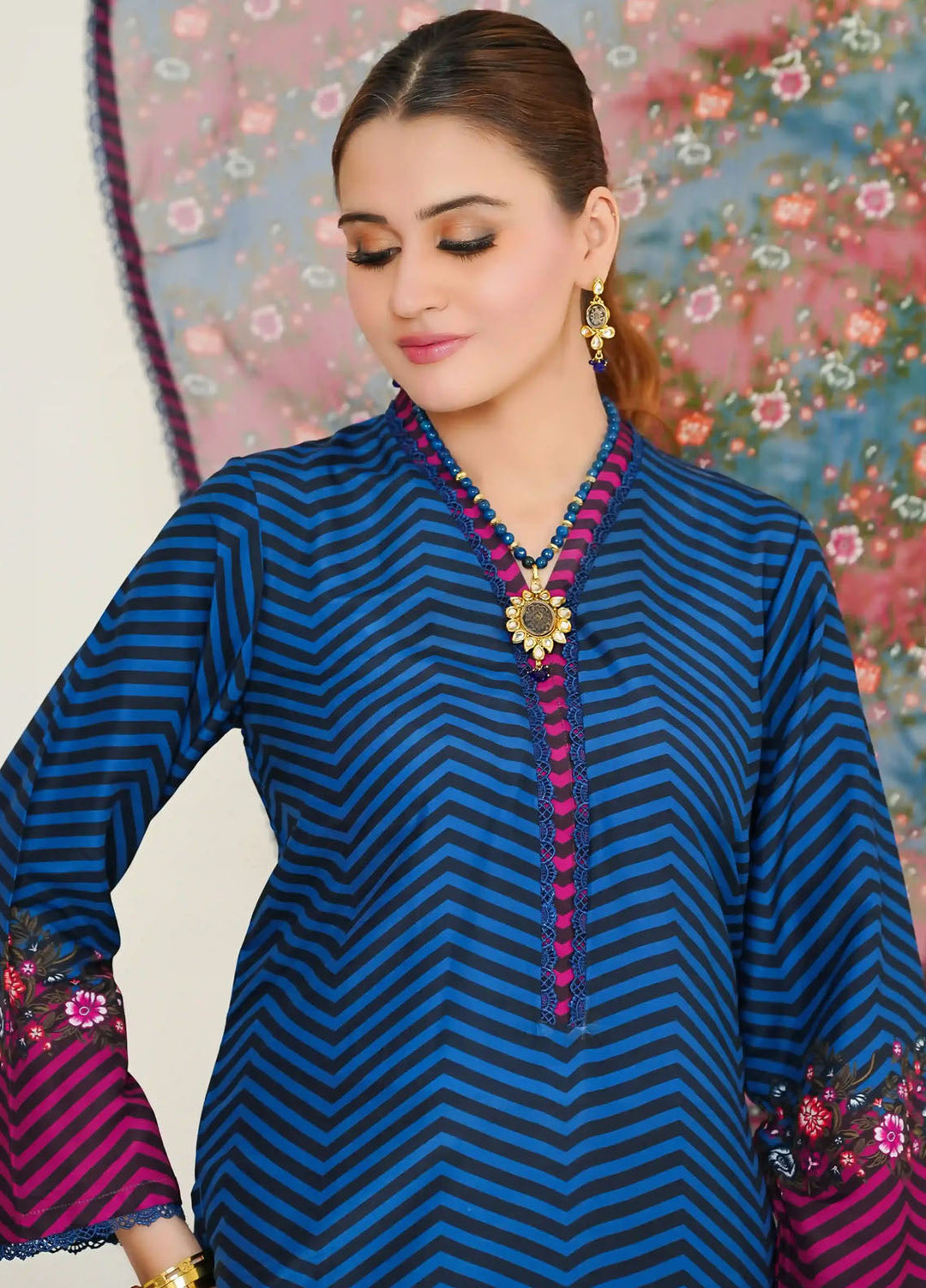 Madiha Gohar Pret Printed Swiss Lawn 3 Piece Suit Indigo Fusion