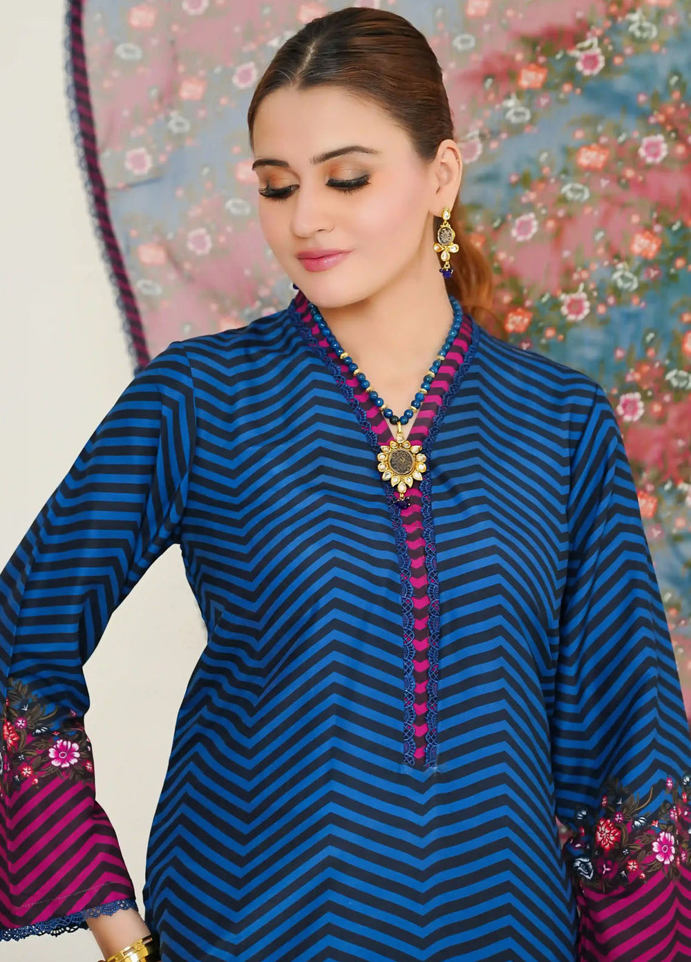 Madiha Gohar Pret Printed Swiss Lawn 3 Piece Suit Indigo Fusion