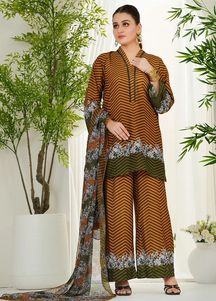 Madiha Gohar Pret Printed Swiss Lawn 3 Piece Suit Rust Reverie