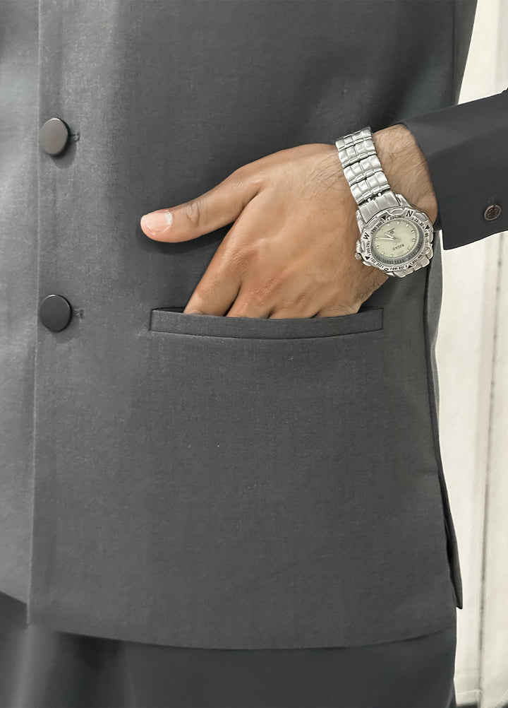 Gray Kurta Shalwar with Waistcoat