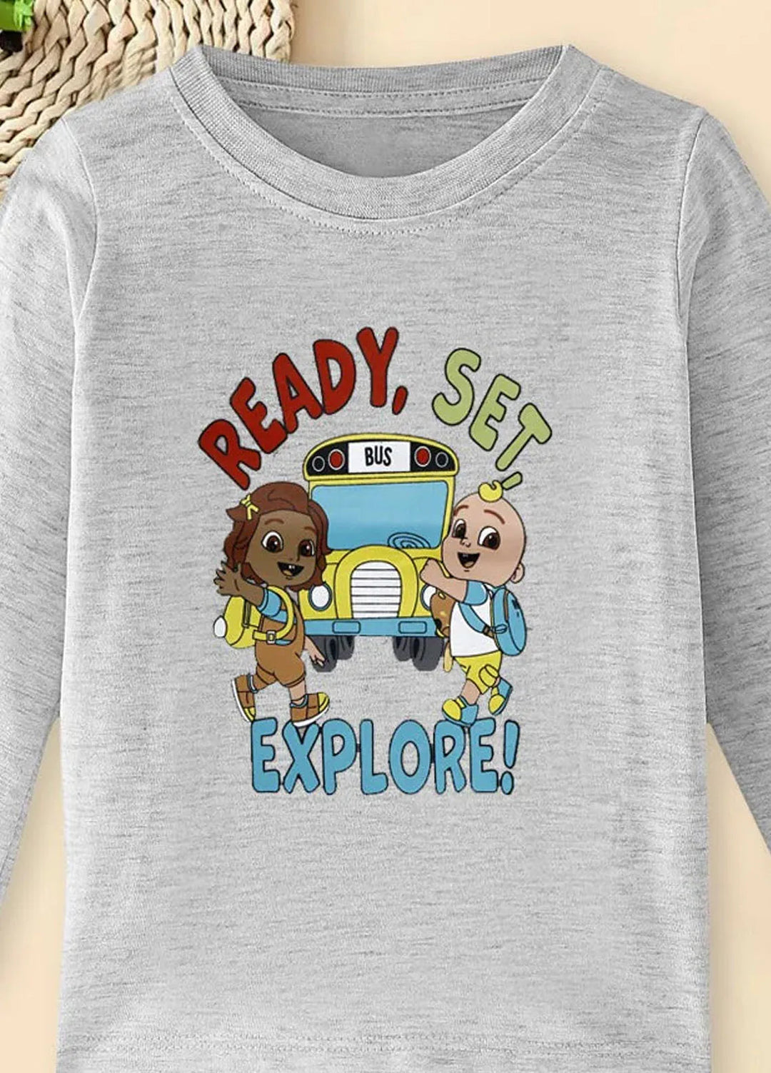 Baby Nest Gray Ready Set Explore Printed Full Sleeves T shirt for Kids - BNDR-75