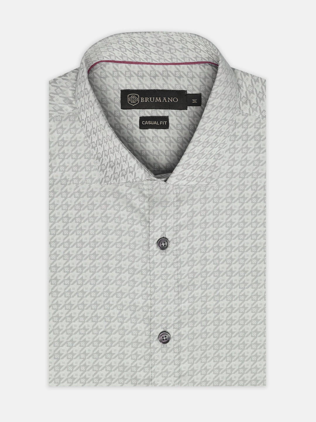 Brumano Mens RTW Solids Cotton Shirt Grey Houndstooth Western Collection