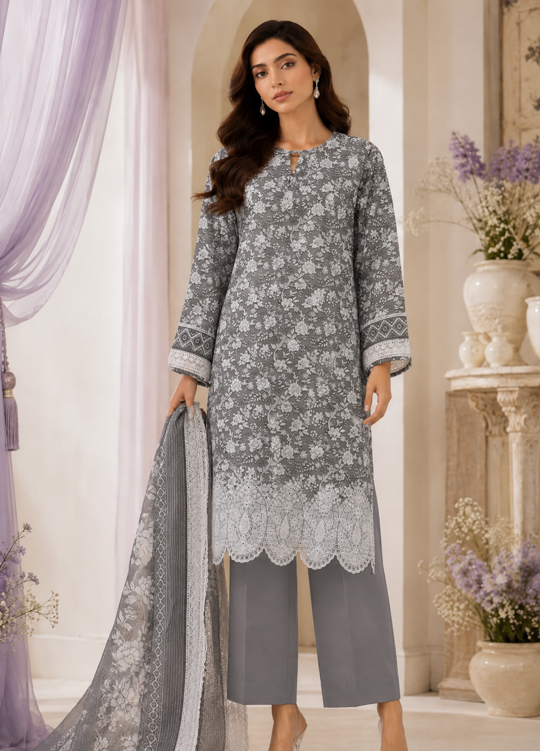 Nakshkari by HZ Textiles Unstitched Embroidered Lawn 3 Piece Suit NEC-1215 Casual Collection