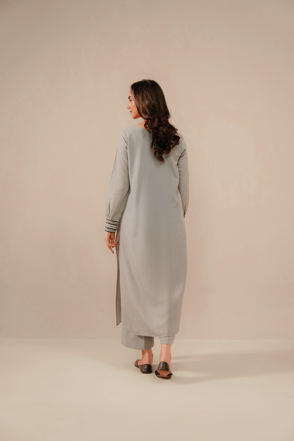 Divinely Crafted Pret Embroidered Silk Karandi 2 Piece Sliver Haze