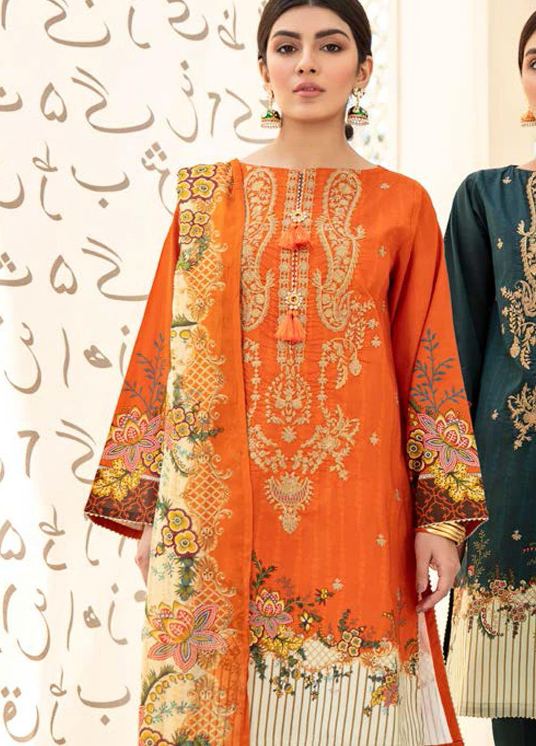 Guftagu by Orient Textiles Embroidered Lawn Suits Unstitched 3 Piece OT21G D-043-Orange - Festive Collection
