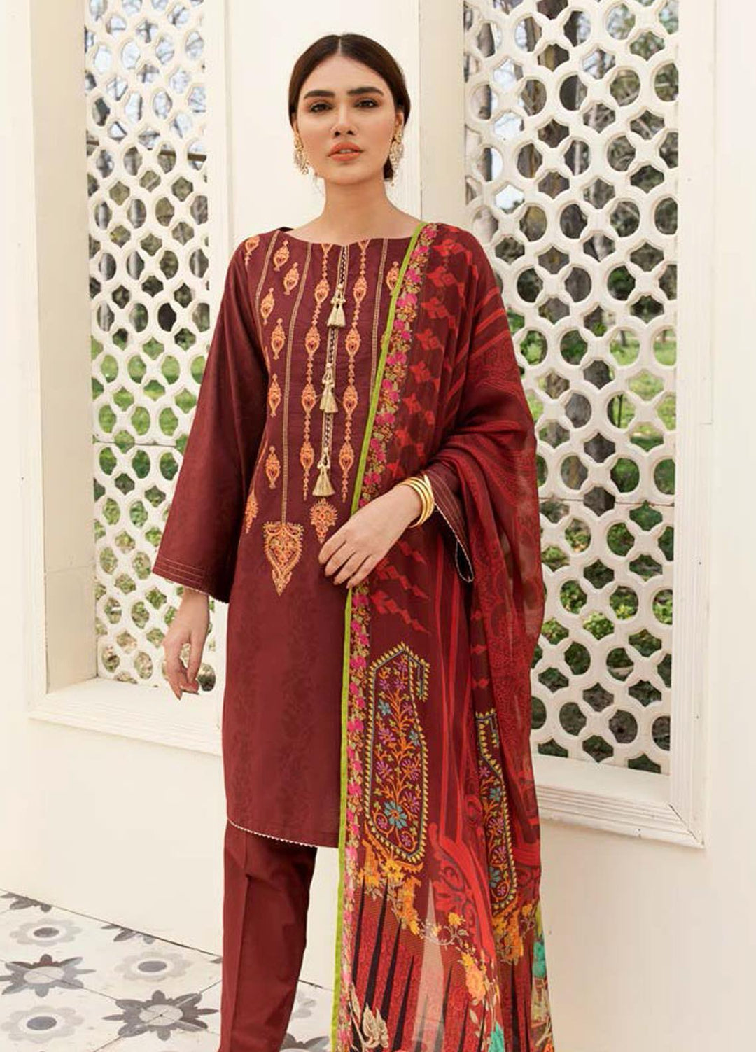 Guftagu by Orient Textiles Embroidered Jacquard Suits Unstitched 3 Piece OT21G D-045-Mehroon - Festive Collection