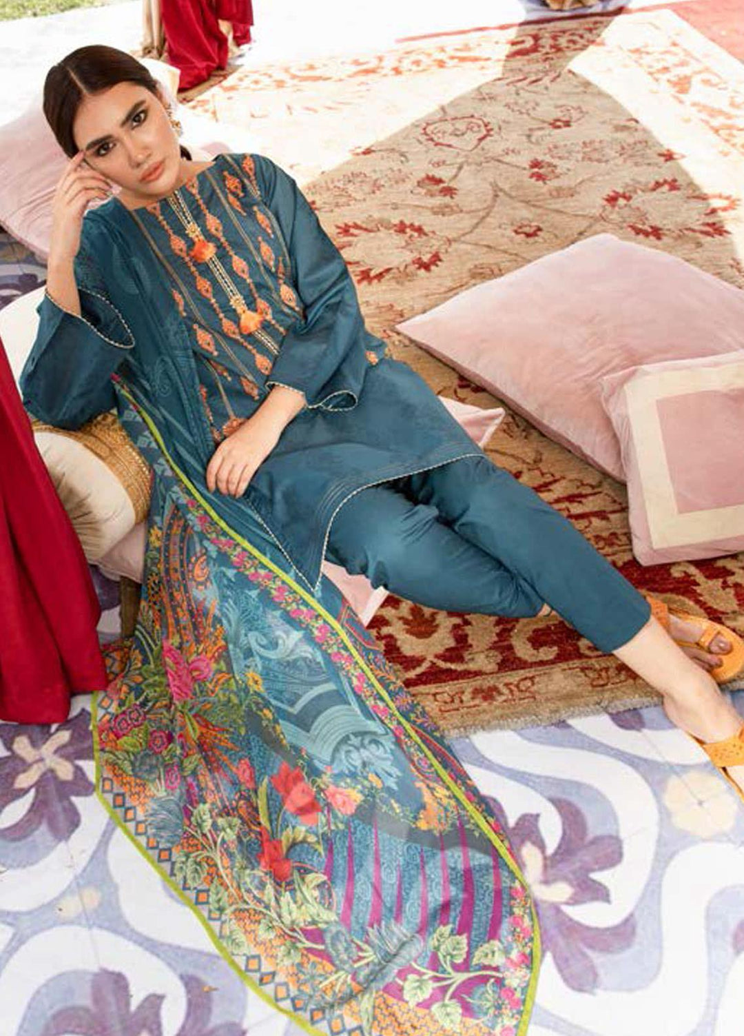 Guftagu by Orient Textiles Embroidered Jacquard Suits Unstitched 3 Piece OT21G D-045-Teal - Festive Collection