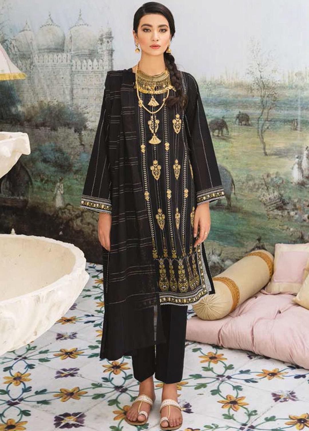 Guftagu by Orient Textiles Embroidered Lawn Suits Unstitched 3 Piece OT21G D-047-Black - Festive Collection