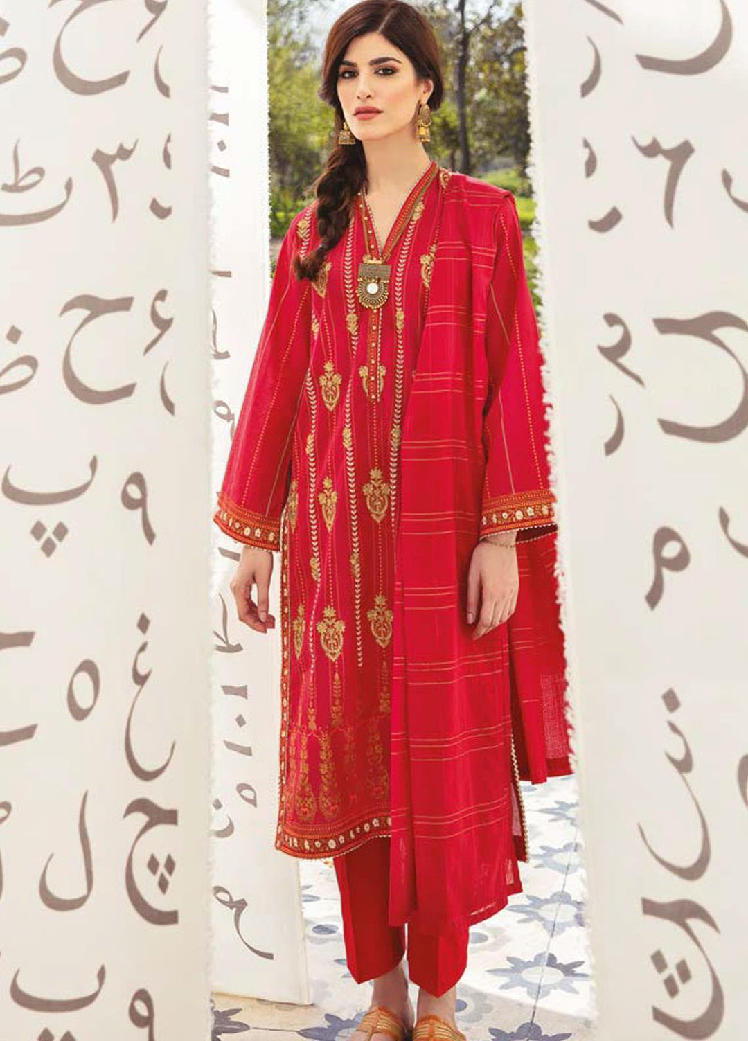 Guftagu by Orient Textiles Embroidered Lawn Suits Unstitched 3 Piece OT21G D-047-Red - Festive Collection