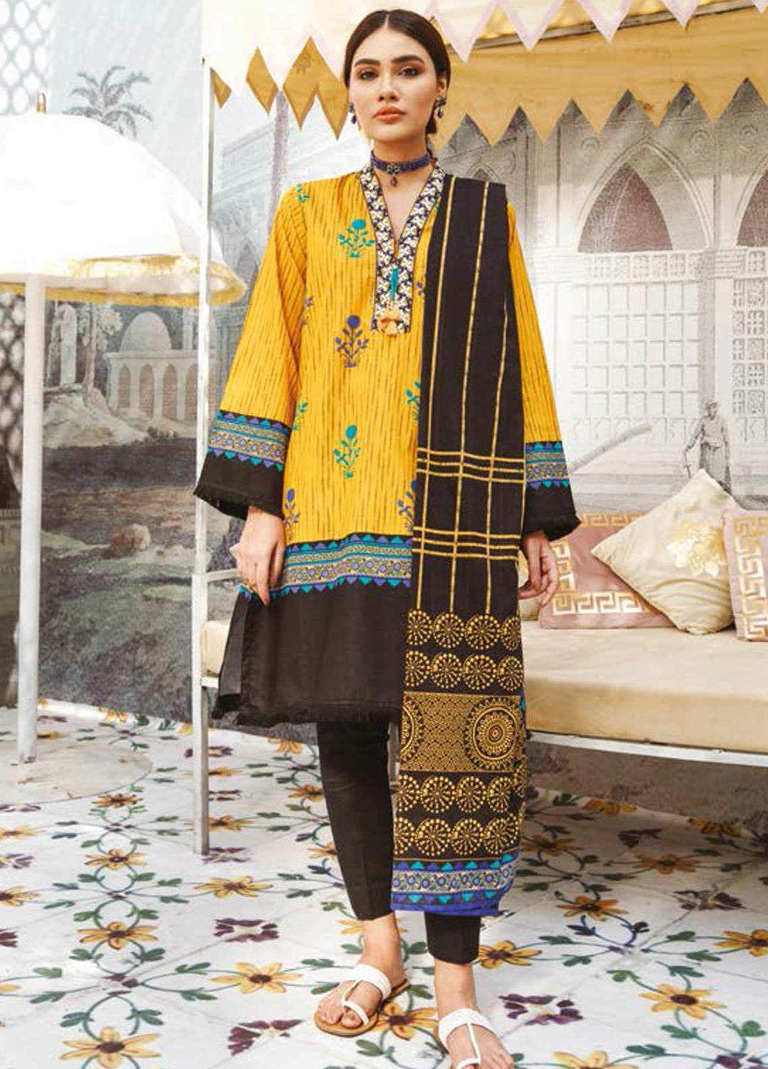 Guftagu by Orient Textiles Embroidered Lawn Suits Unstitched 2 Piece OT21G D-062-Mustard - Festive Collection