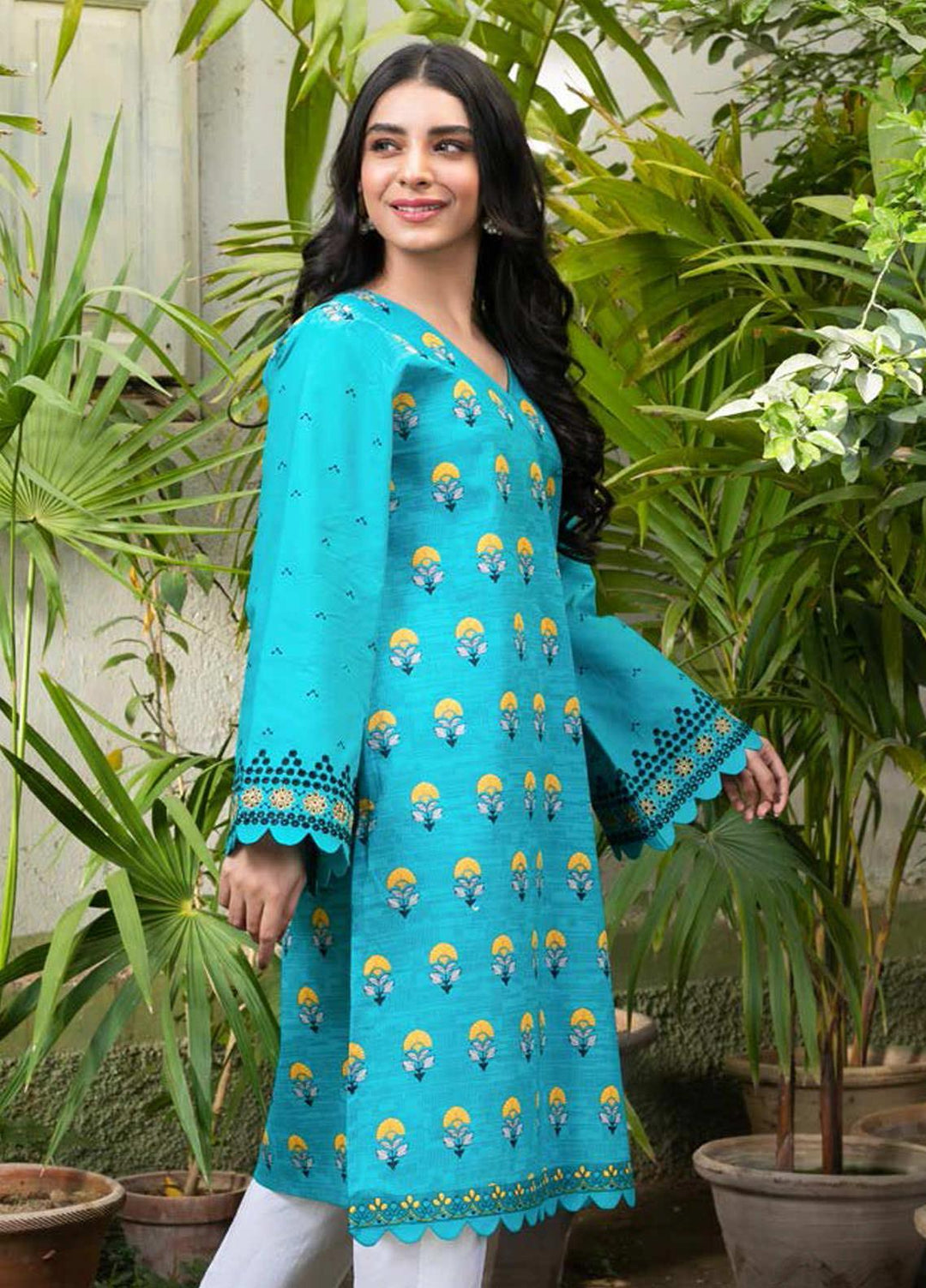 Guftagu by Orient Textiles Embroidered Lawn  Unstitched Kurties OT21G D-071-Teal - Festive Collection