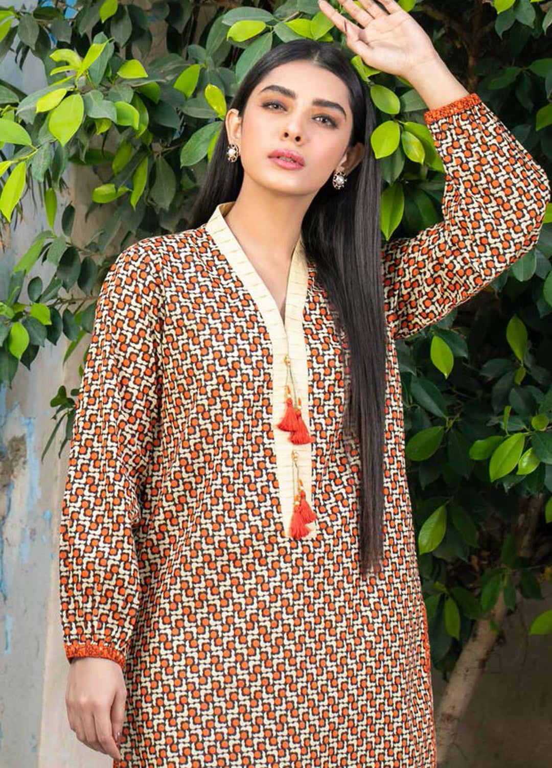 Guftagu by Orient Textiles Printed Lawn  Unstitched Kurties OT21G D-073-Orange - Festive Collection