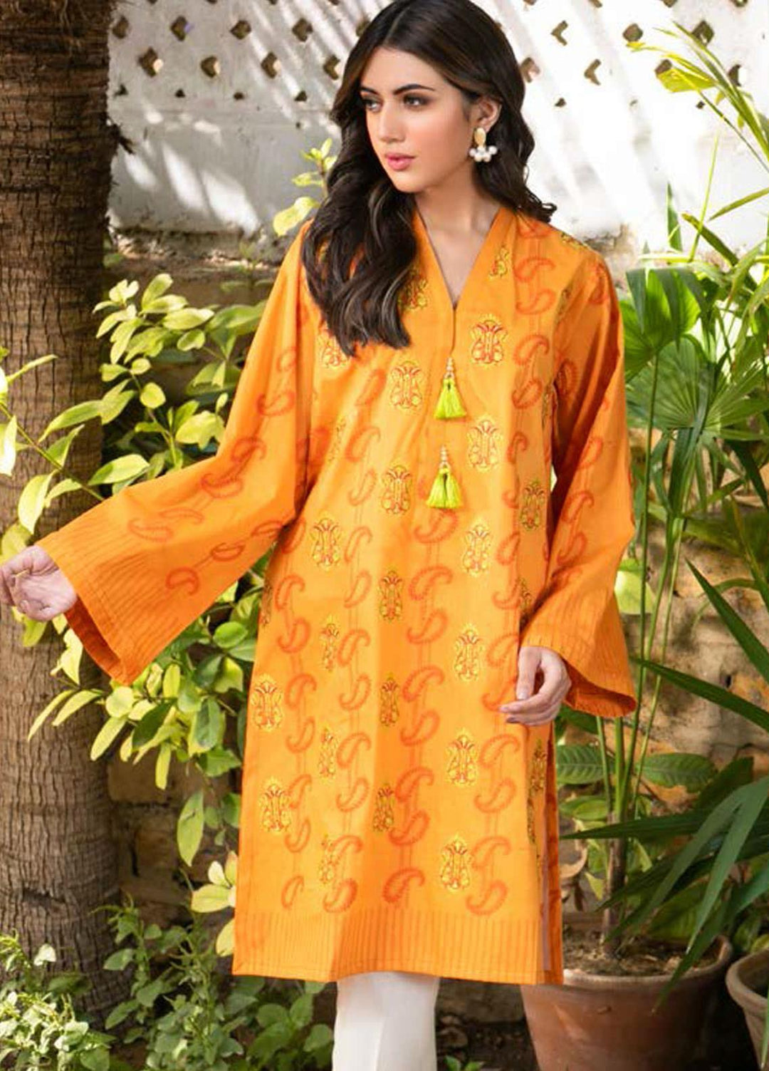 Guftagu by Orient Textiles Embroidered Jacquard  Unstitched Kurties OT21G D-074-Mustard - Festive Collection