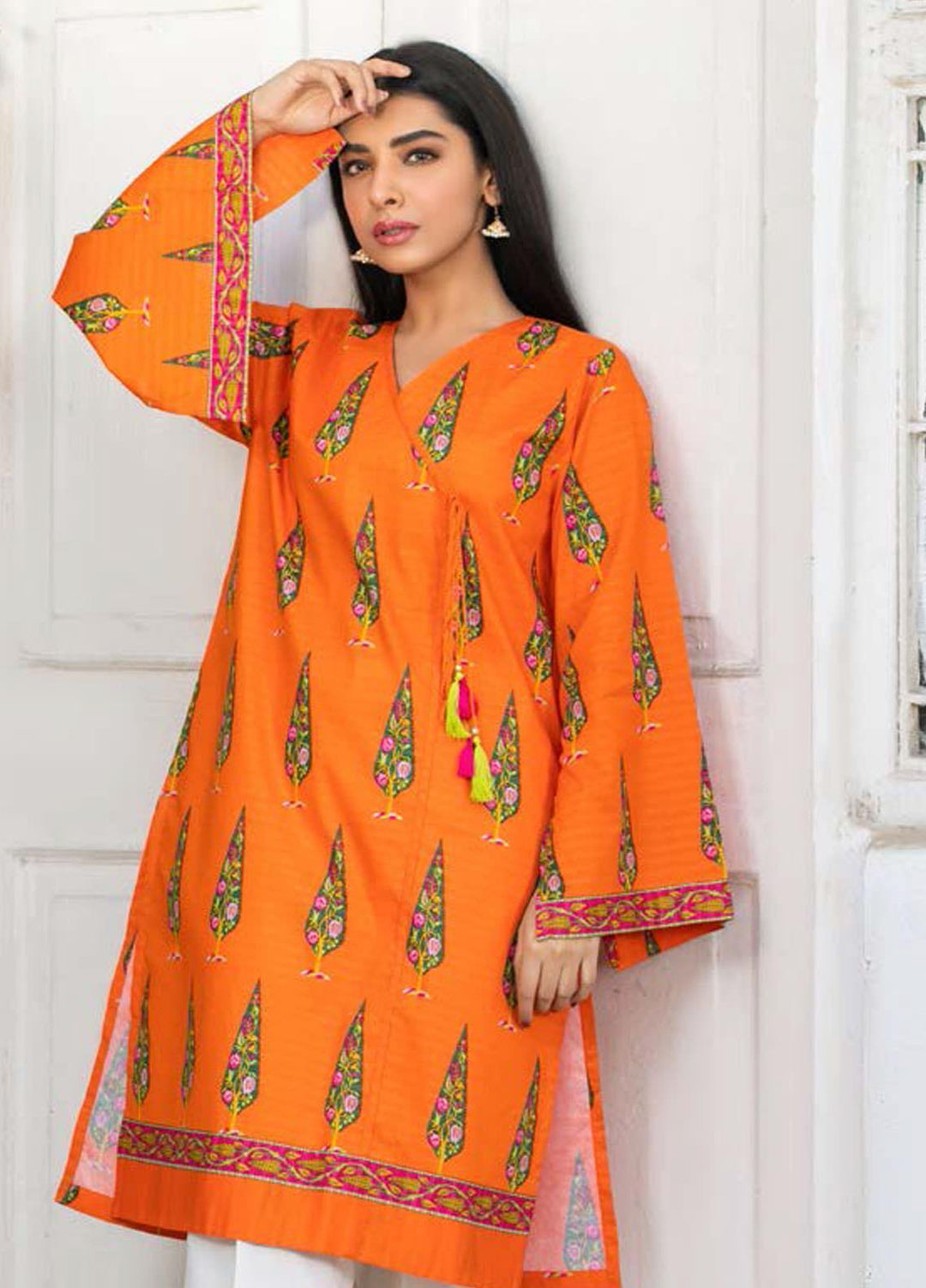 Guftagu by Orient Textiles Printed Zari  Unstitched Kurties OT21G D-078-Orange - Festive Collection