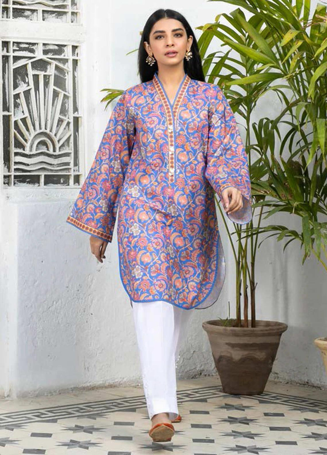 Guftagu by Orient Textiles Printed Lawn  Unstitched Kurties OT21G D-080-Blue - Festive Collection