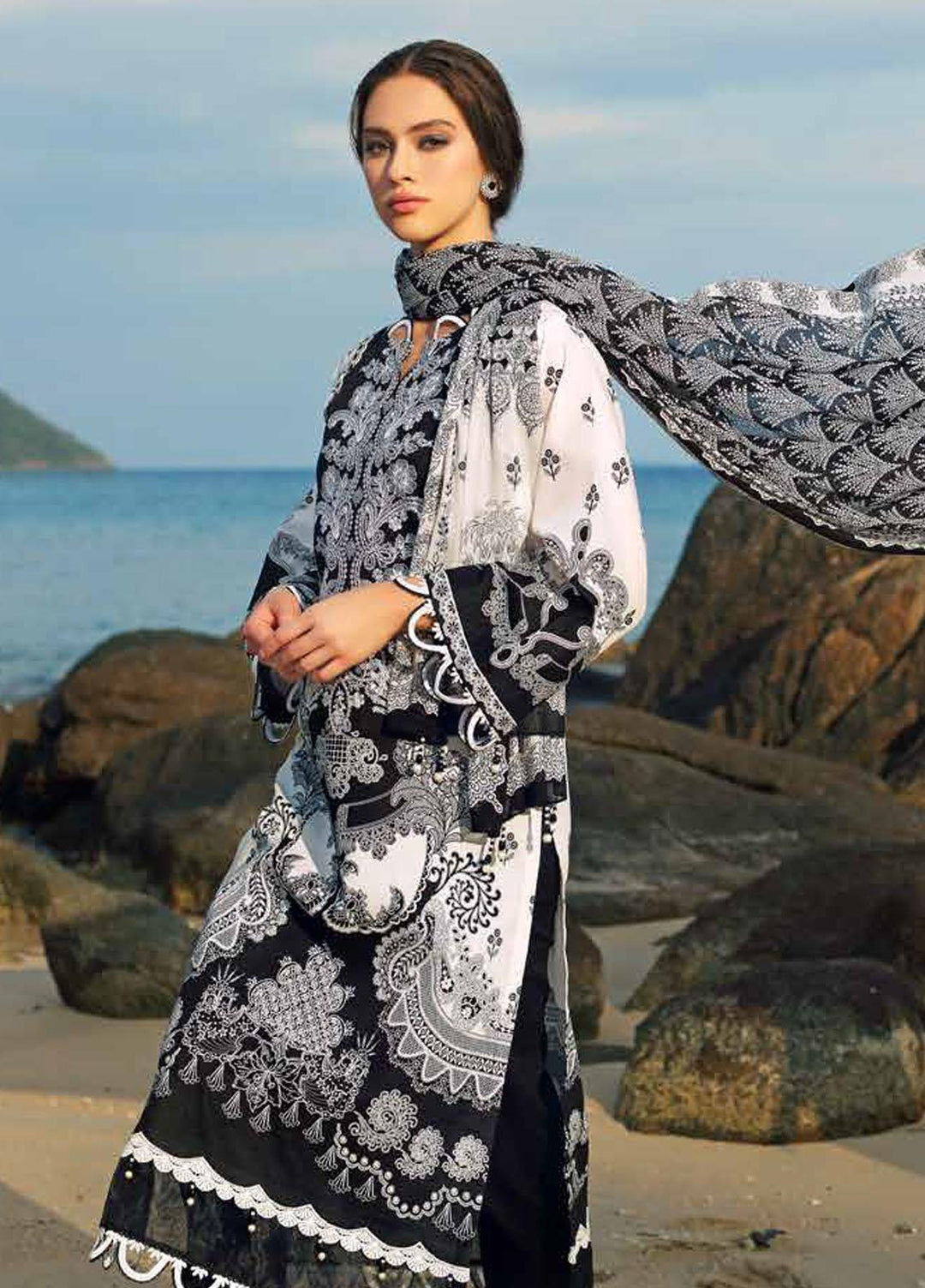 Ambrosia Black & White By Gul Ahmed Embroidered Lawn Suits Unstitched 3 Piece GA22A B-22018 - Black & White Collection