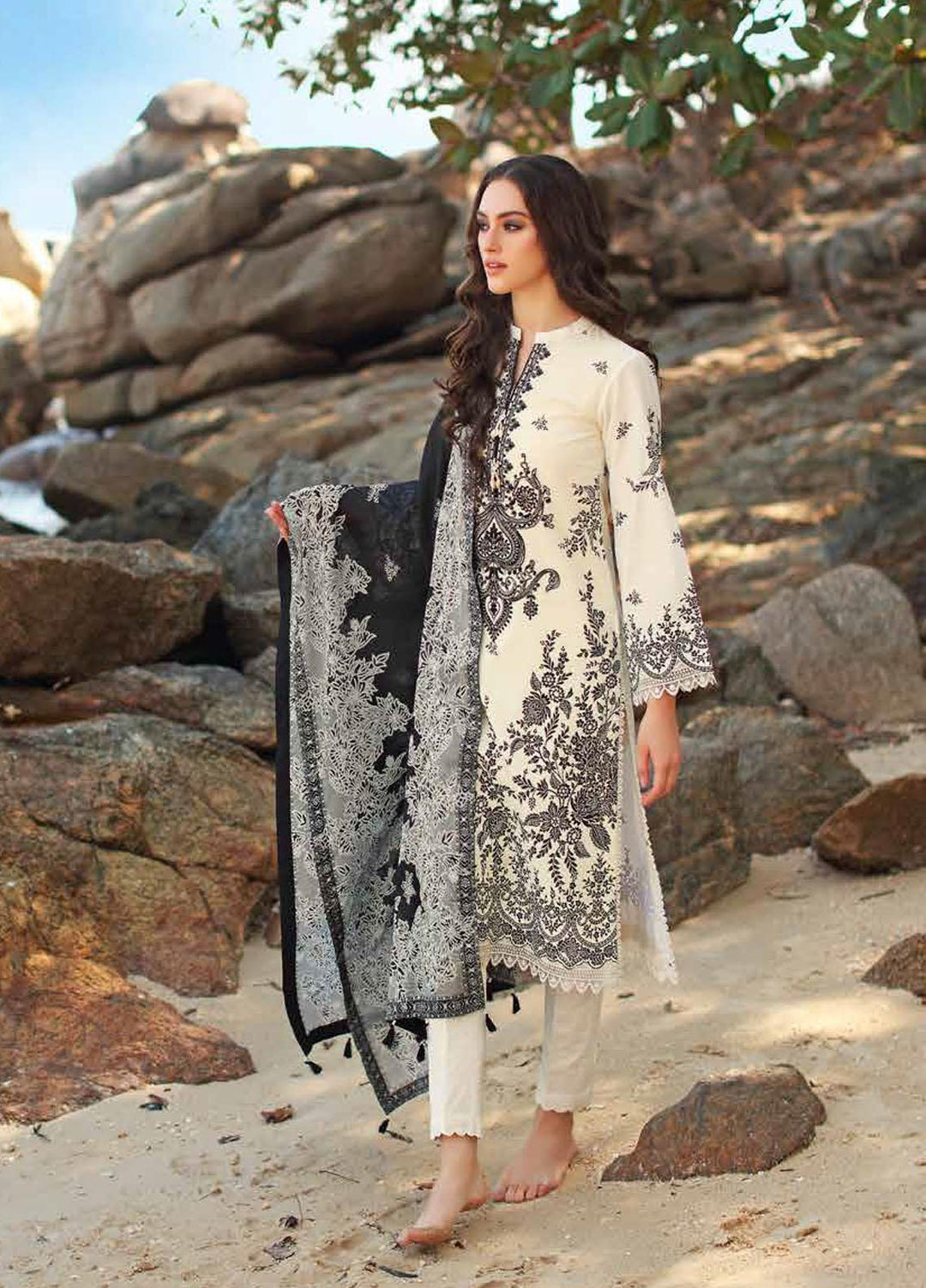 Ambrosia Black & White By Gul Ahmed Embroidered Lawn Suits Unstitched 3 Piece GA22A B-22019 - Black & White Collection