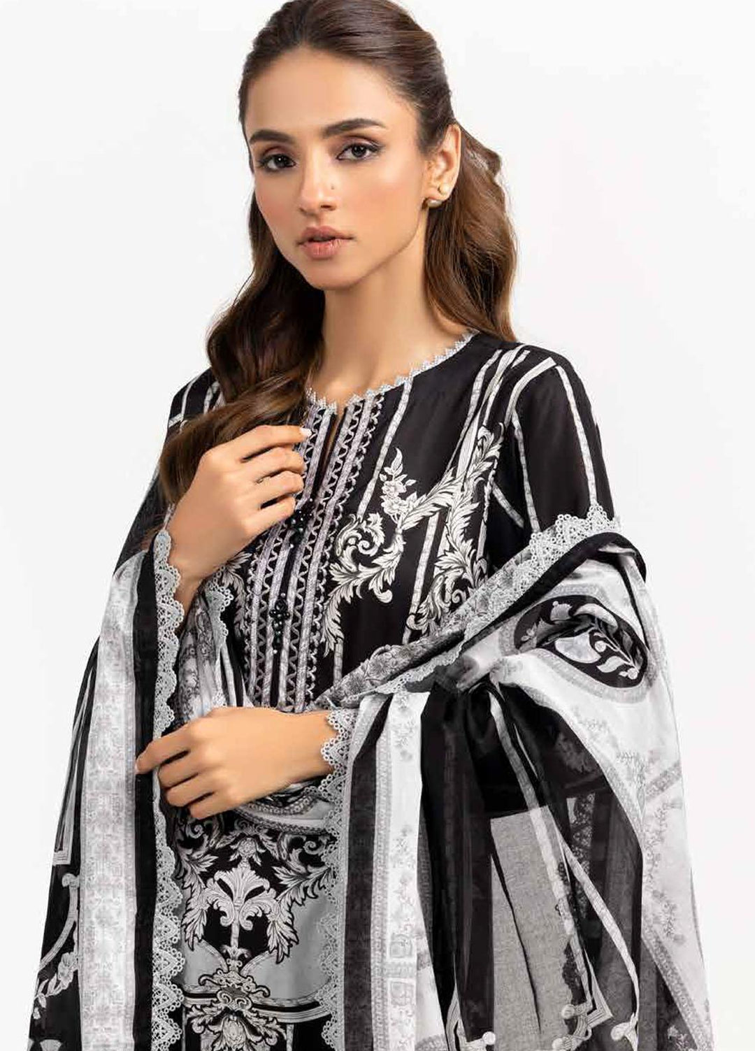Ambrosia Black & White By Gul Ahmed Embroidered Lawn Suits Unstitched 3 Piece GA22A B-22021 - Black & White Collection