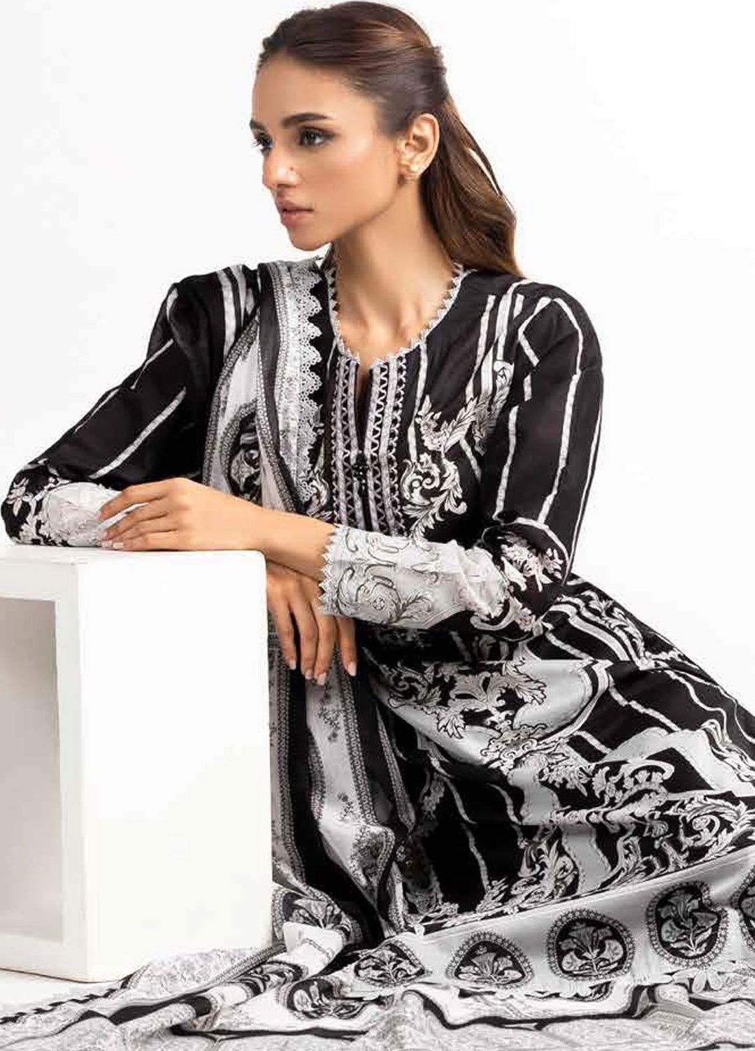 Ambrosia Black & White By Gul Ahmed Embroidered Lawn Suits Unstitched 3 Piece GA22A B-22021 - Black & White Collection