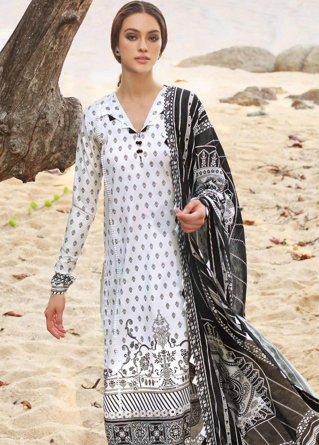 Ambrosia Black & White By Gul Ahmed Printed Lawn Suits Unstitched 2 Piece GA22A BT-22002 - Black & White Collection