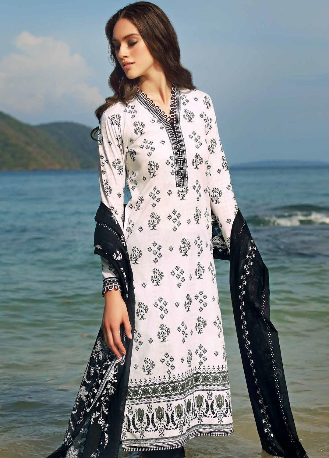 Ambrosia Black & White By Gul Ahmed Printed Lawn Suits Unstitched 2 Piece GA22A BT-22003 - Black & White Collection