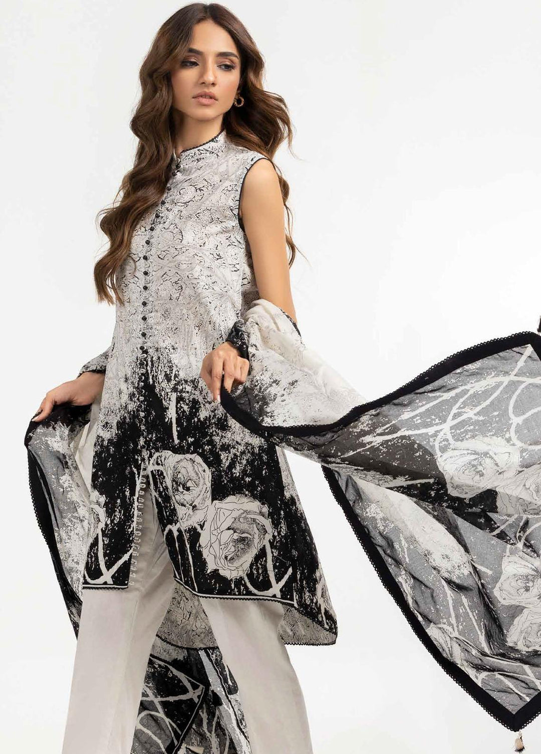 Ambrosia Black & White By Gul Ahmed Printed Lawn Suits Unstitched 2 Piece GA22A BT-22008 - Black & White Collection