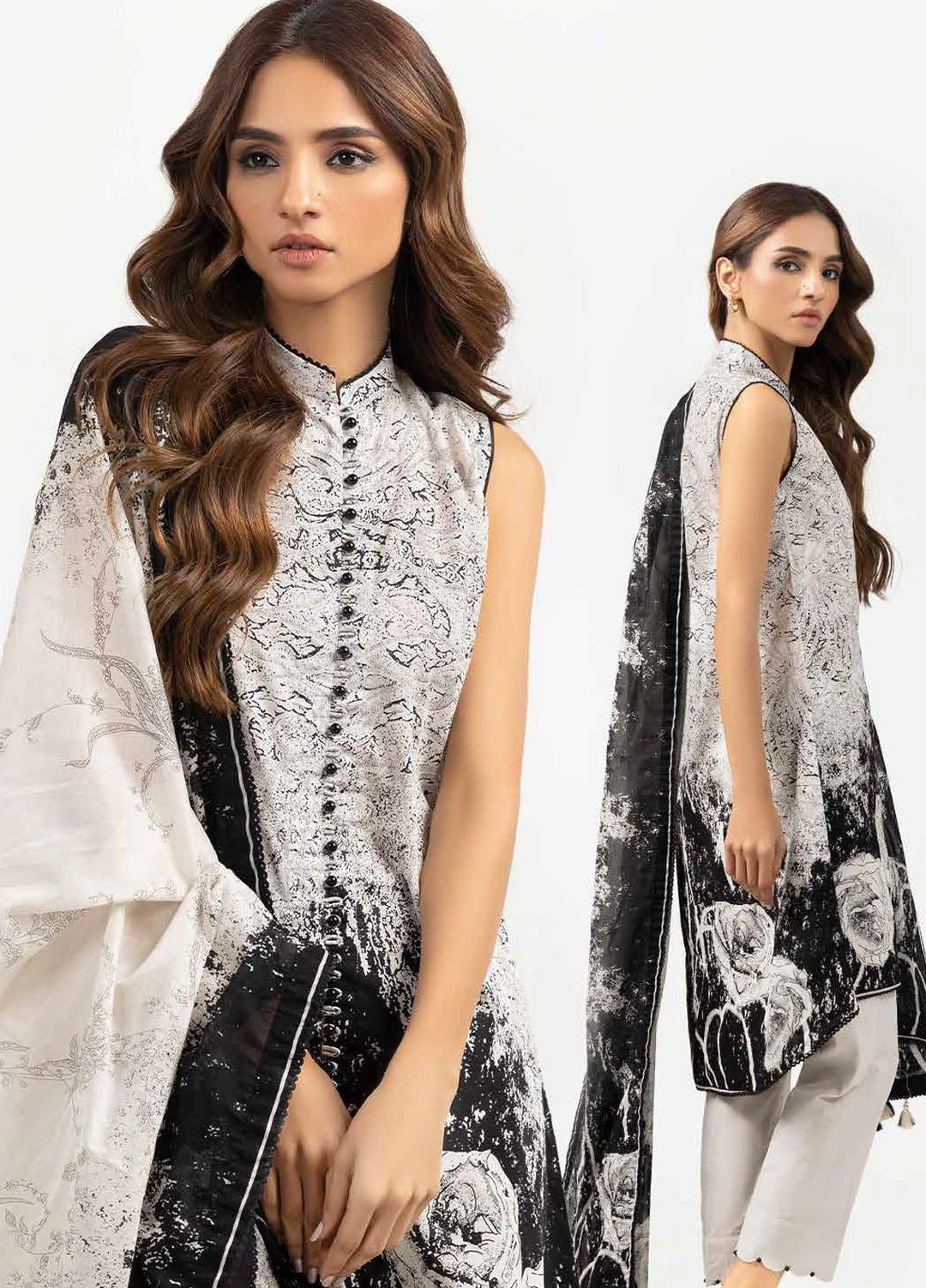 Ambrosia Black & White By Gul Ahmed Printed Lawn Suits Unstitched 2 Piece GA22A BT-22008 - Black & White Collection