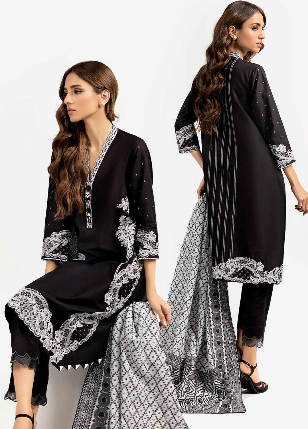Ambrosia Black & White By Gul Ahmed Embroidered Lawn Suits Unstitched 3 Piece GA22A MJ-22057 - Black & White Collection