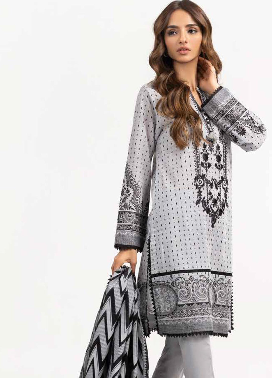 Ambrosia Black & White By Gul Ahmed Embroidered Lawn Suits Unstitched 3 Piece GA22A MJ-22060 - Black & White Collection