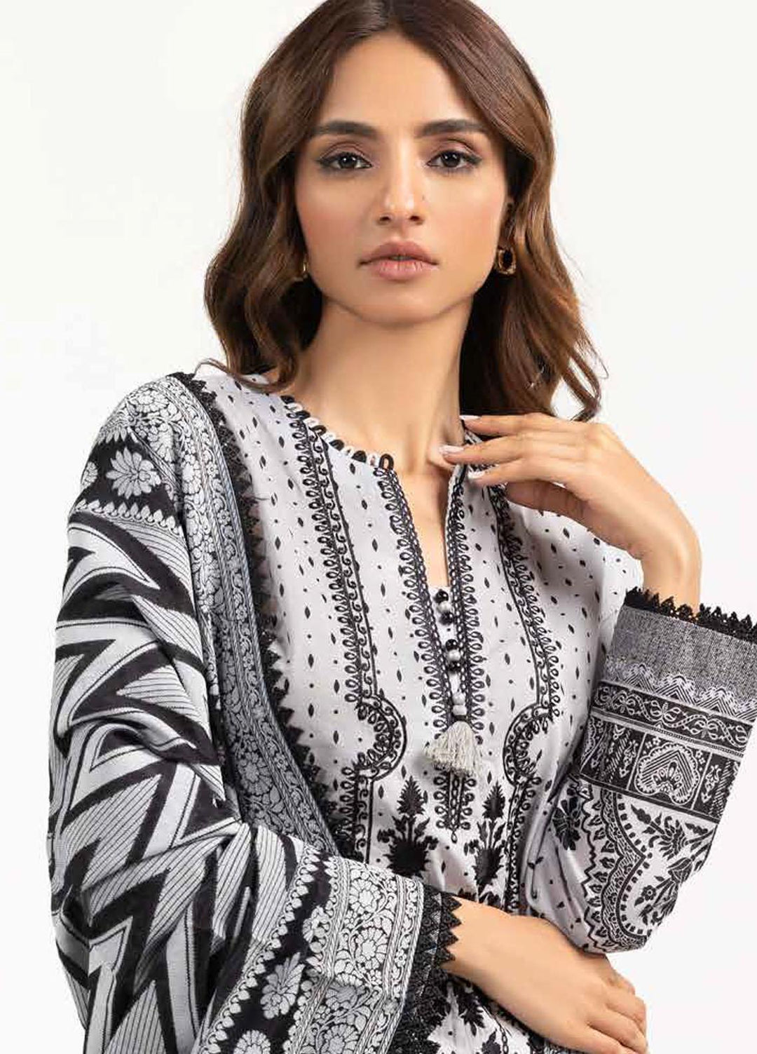 Ambrosia Black & White By Gul Ahmed Embroidered Lawn Suits Unstitched 3 Piece GA22A MJ-22060 - Black & White Collection