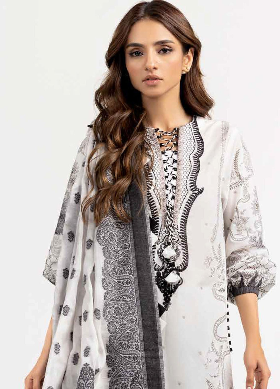 Ambrosia Black & White By Gul Ahmed Embroidered Lawn Suits Unstitched 3 Piece GA22A MJ-22061 - Black & White Collection