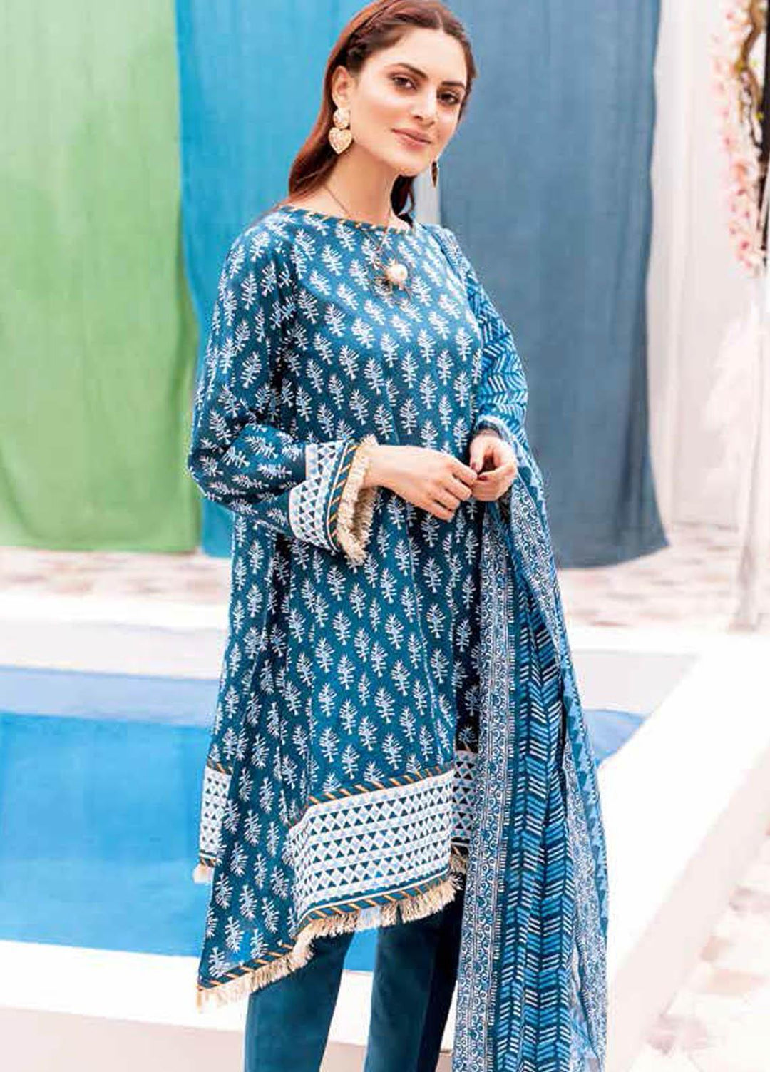 Gul Ahmed Printed Lawn Suits Unstitched 3 Piece GA21BL CL1054A - Summer Collection