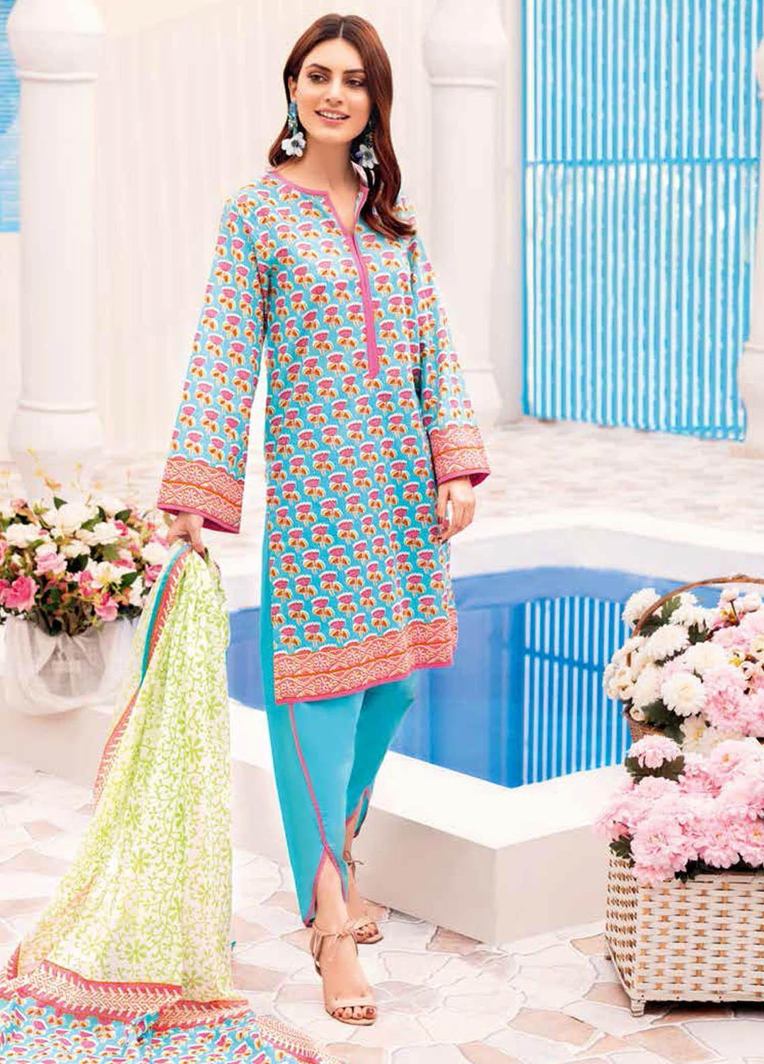 Gul Ahmed Printed Lawn Suits Unstitched 3 Piece GA21BL CL1056A - Summer Collection