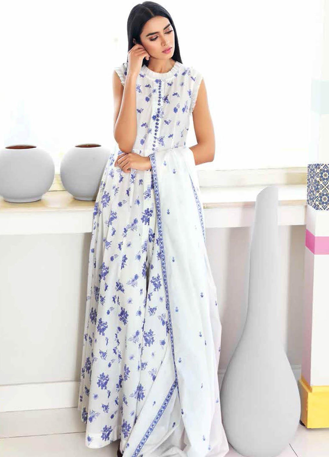 Gul Ahmed Embroidered Lawn Suits Unstitched 3 Piece GA21BL CL1079 - Summer Collection