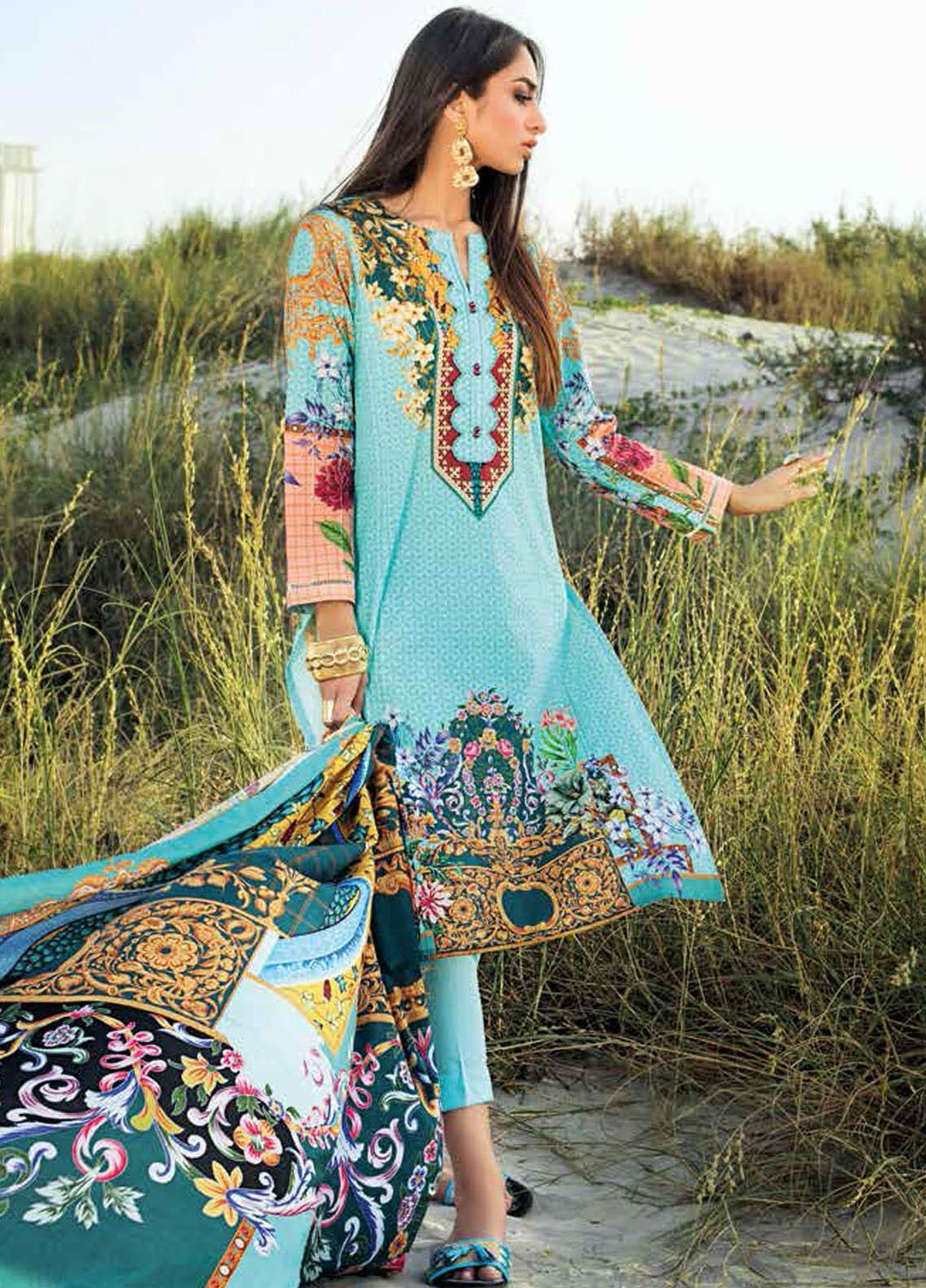 Gul Ahmed Printed Lawn Suits Unstitched 3 Piece GA21BL CL1251A - Summer Collection