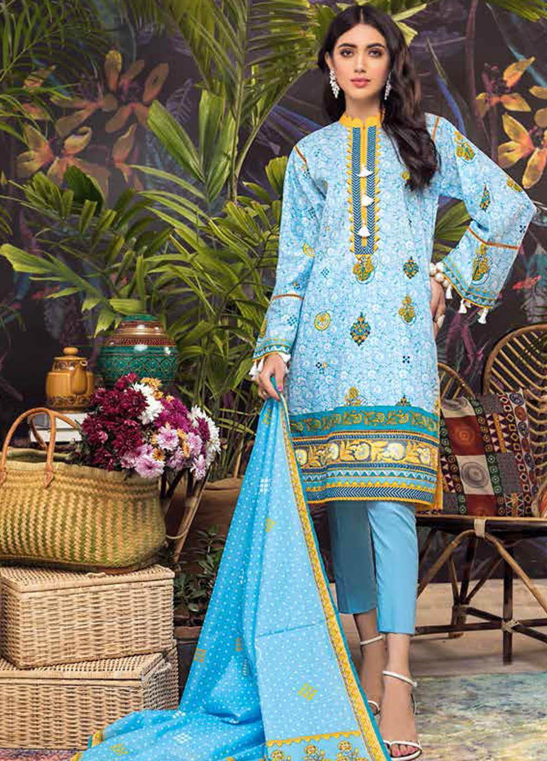 Gul Ahmed Embroidered Lawn Suits Unstitched 2 Piece GA21BL TL331 - Summer Collection