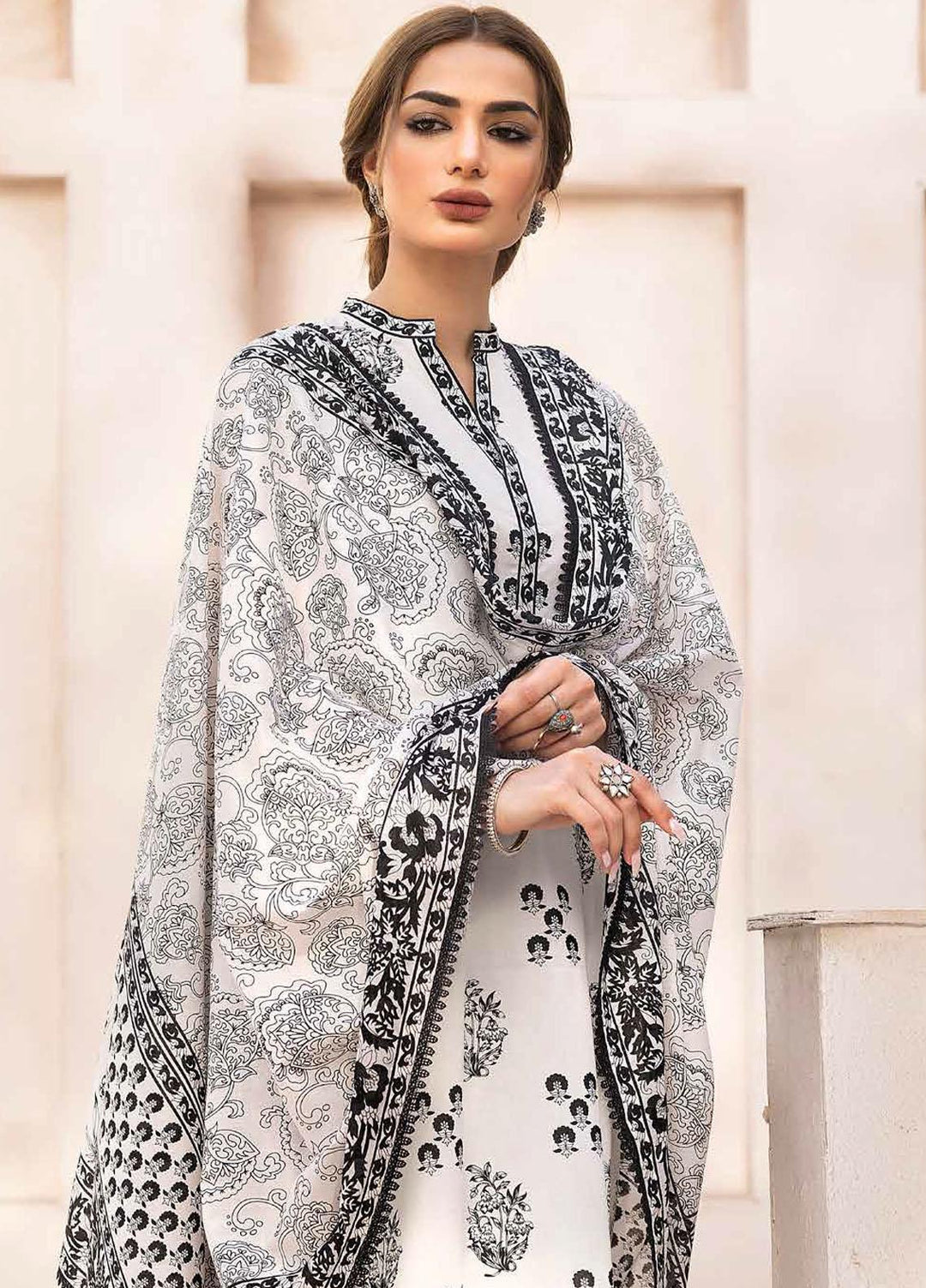Gul Ahmed Printed Lawn Suits Unstitched 3 Piece GA23BW B-32026 - Summer Collection