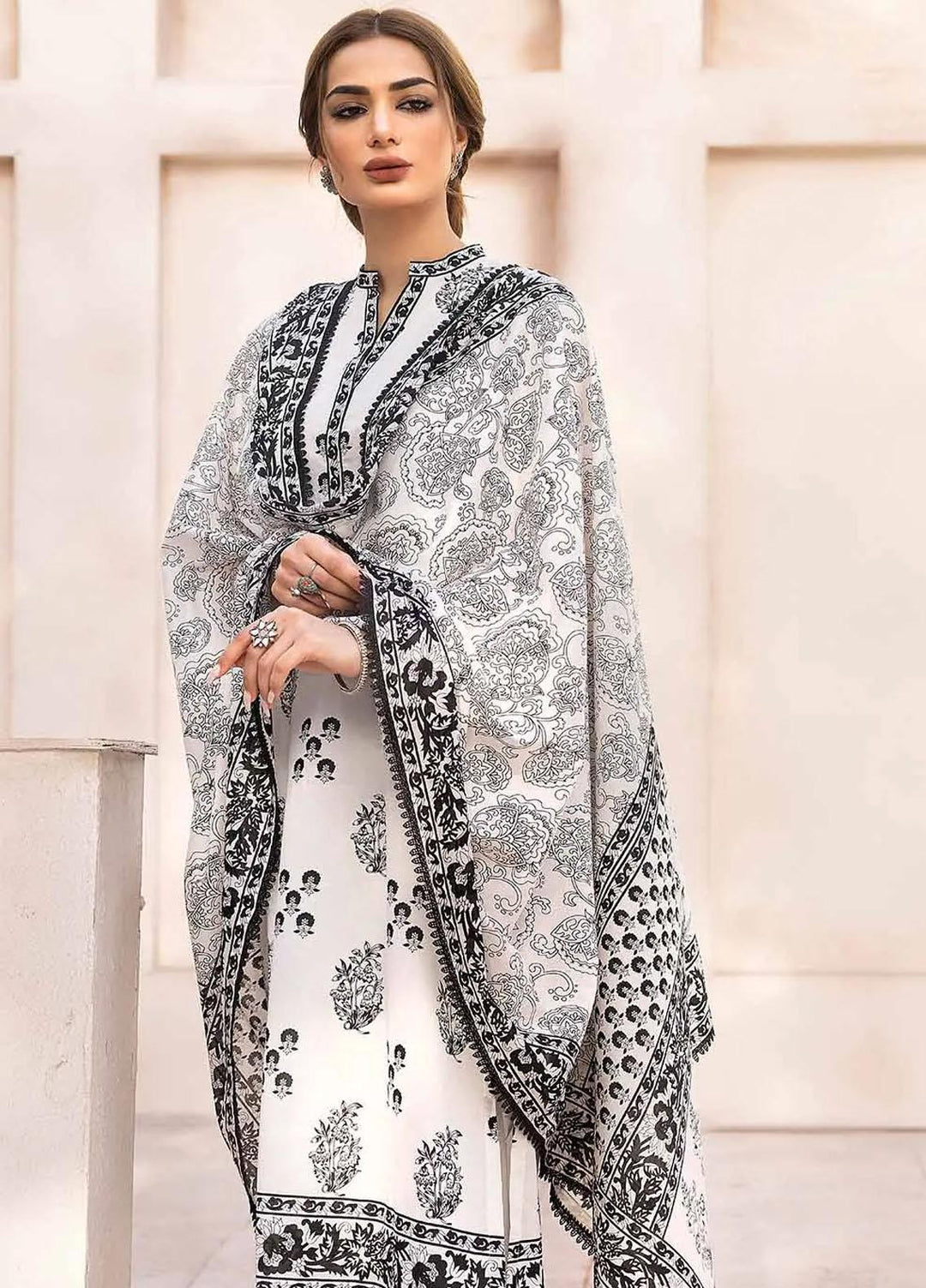 Gul Ahmed Printed Lawn Suits Unstitched 3 Piece GA23BW B-32026 - Summer Collection
