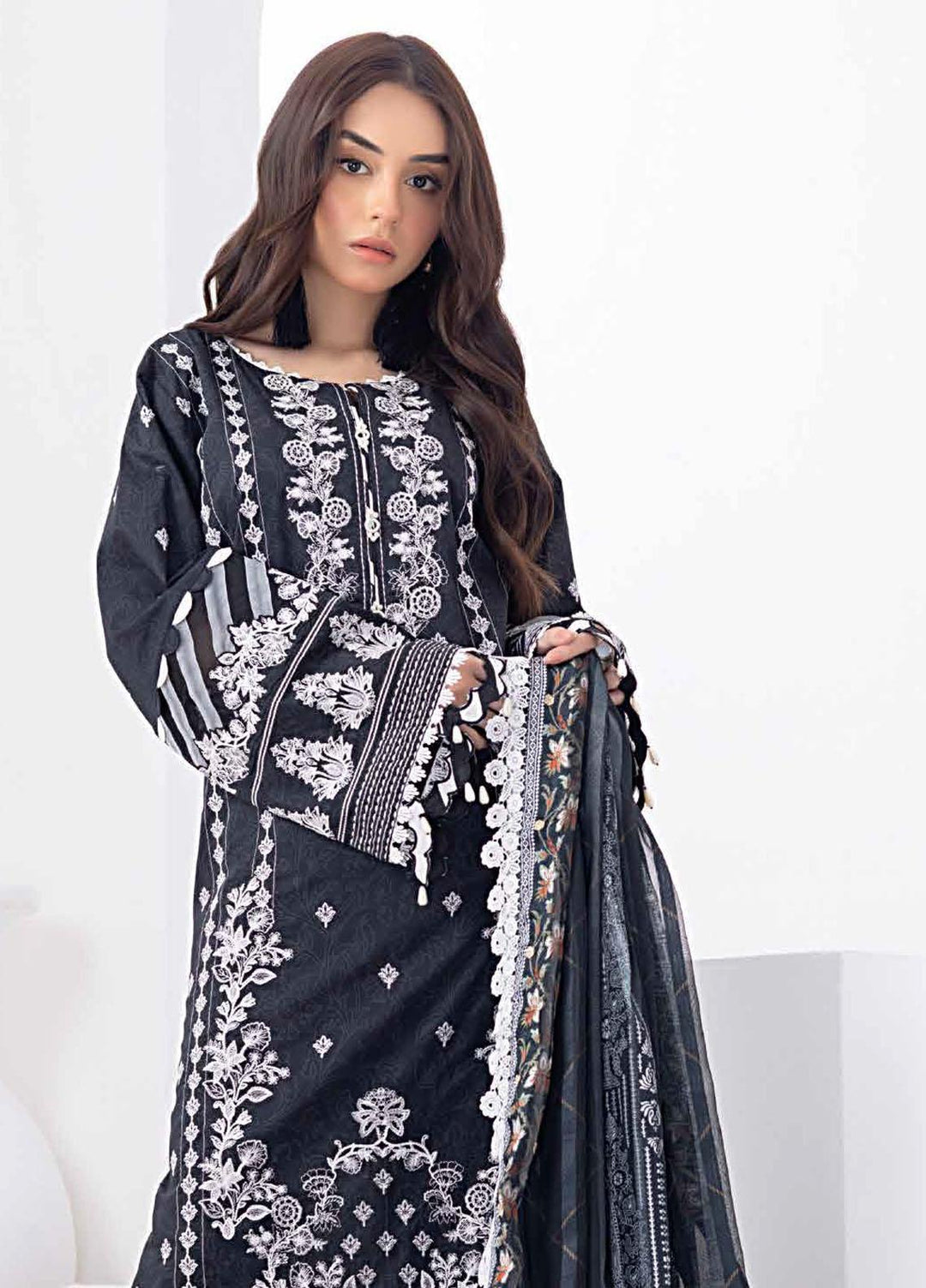 Gul Ahmed Embroidered Lawn Suits Unstitched 3 Piece GA23BW SSM-32034 - Summer Collection