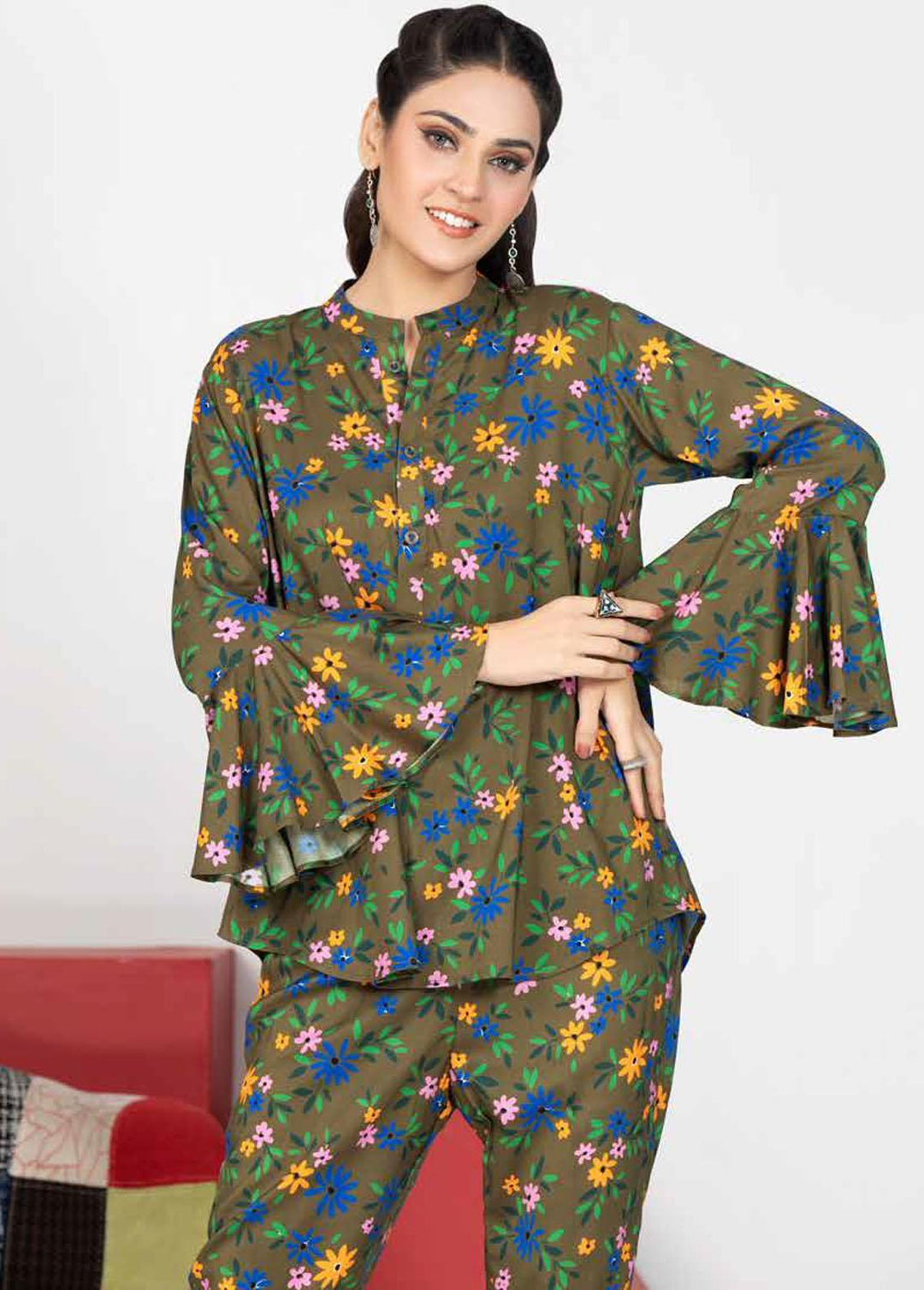 Charcoal By Gul Ahmed Printed Linen Suits Unstitched 2 Piece GA22C VT-22014 - Winter Collection
